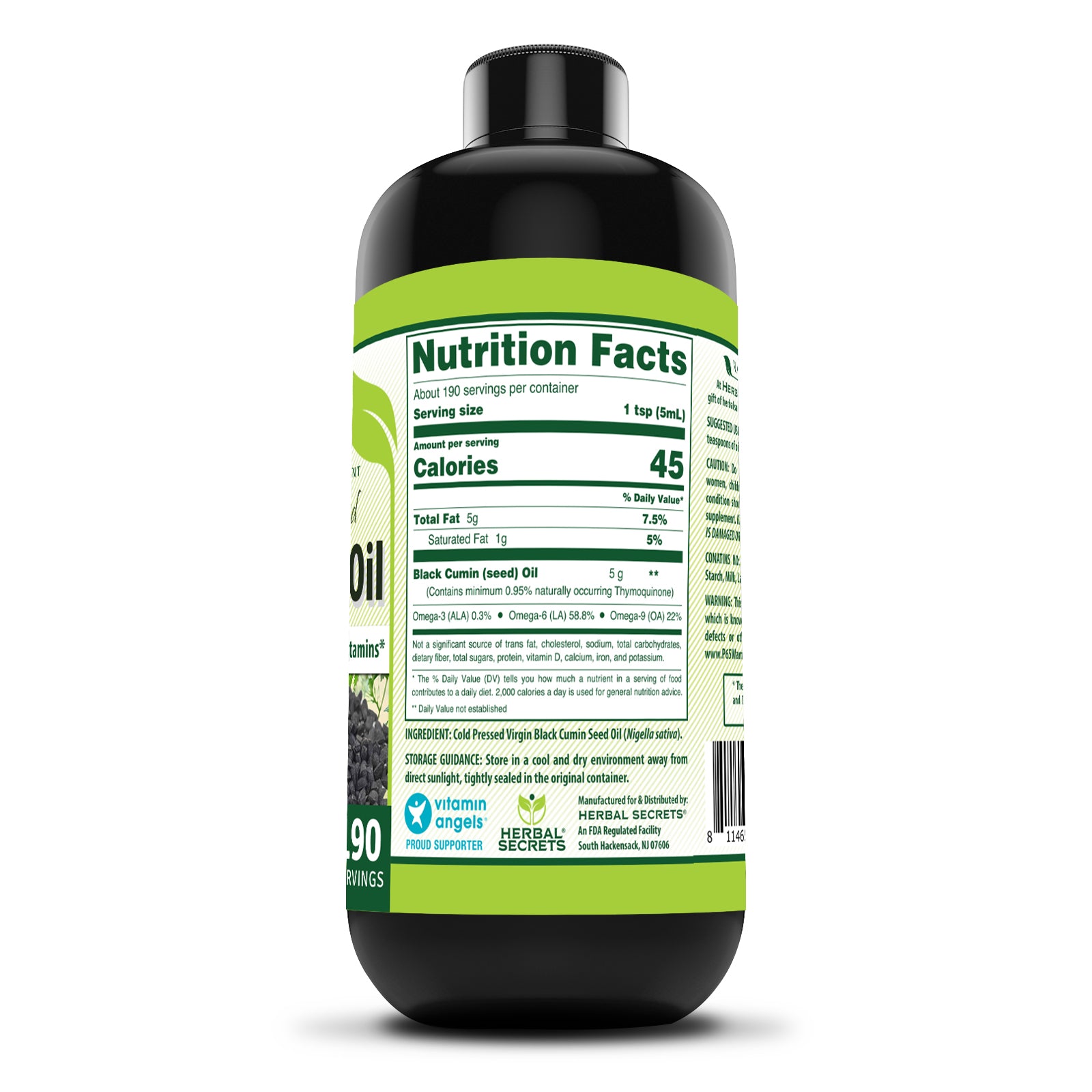 Herbal Secrets Black Seed Oil 5 Grams | Pure & Cold-Pressed (Nigella sativa) | 32 Fl Oz (946 ML)