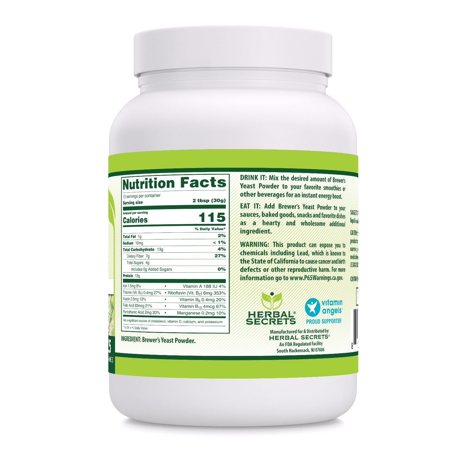 Herbal Secrets Brewer's Yeast 30 Grams Powder | 15 Servings | 1 LB (454 Grams)