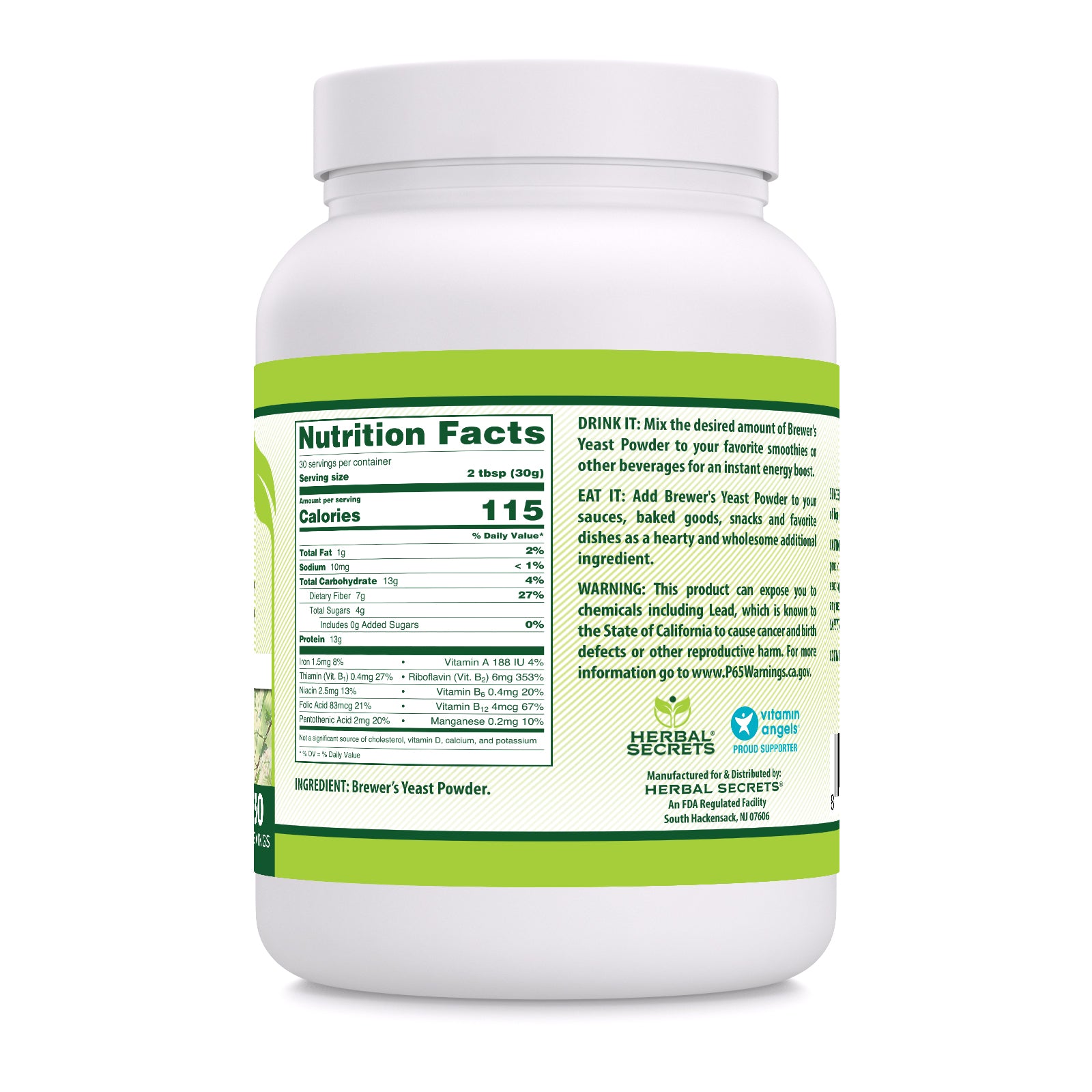 Herbal Secrets Brewer's Yeast 30 Grams Powder | 30 Servings | 2 LB (32 Oz)