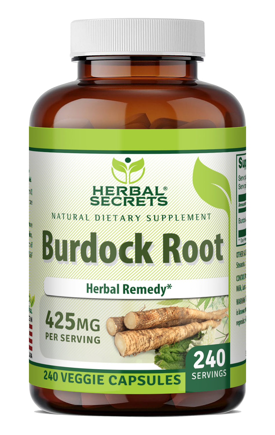 Herbal Secrets Burdock Root (Arctium lappa) 425 Mg | 240 Veggie Capsules