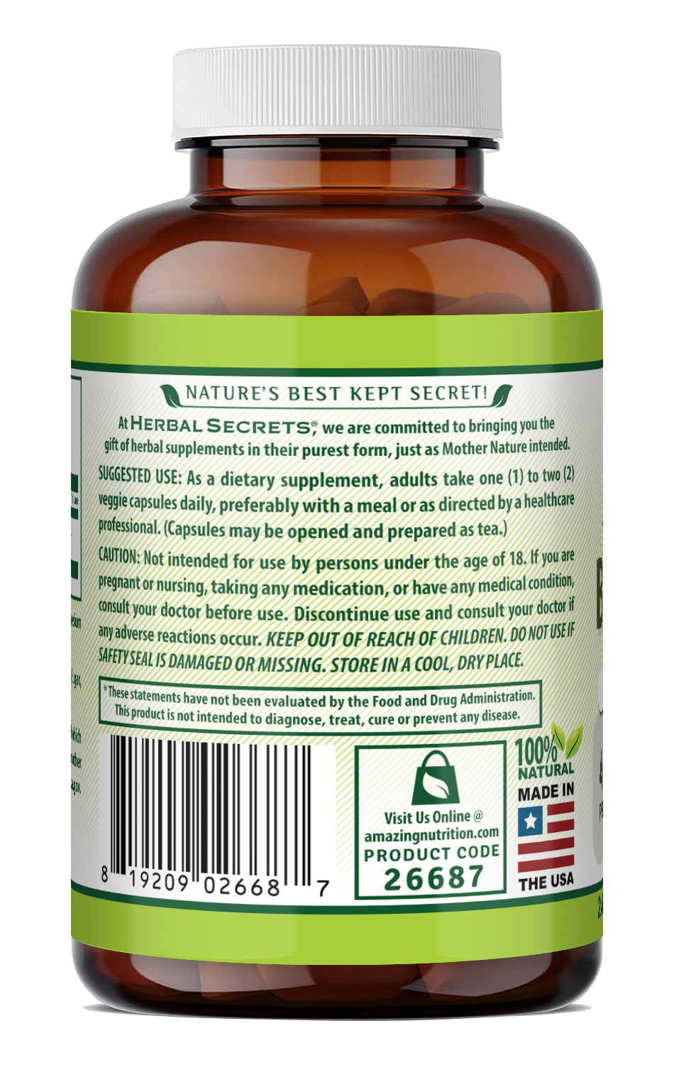 Herbal Secrets Burdock Root (Arctium lappa) 425 Mg | 240 Veggie Capsules