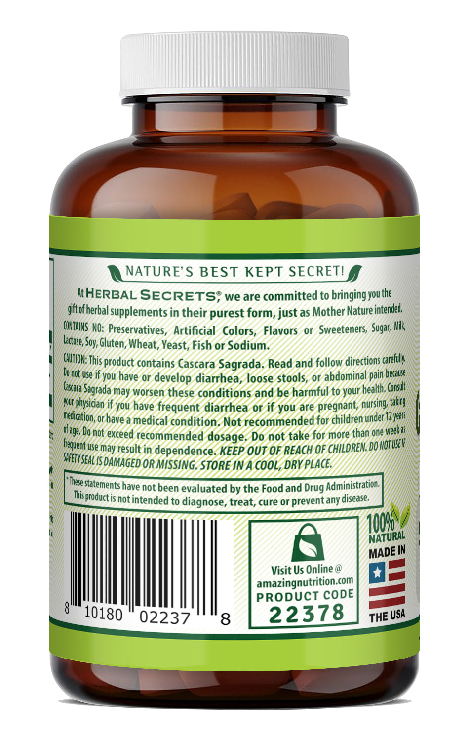 Herbal Secrets Cascara Sagrada 450 Mg | 120 Veggie Capsules