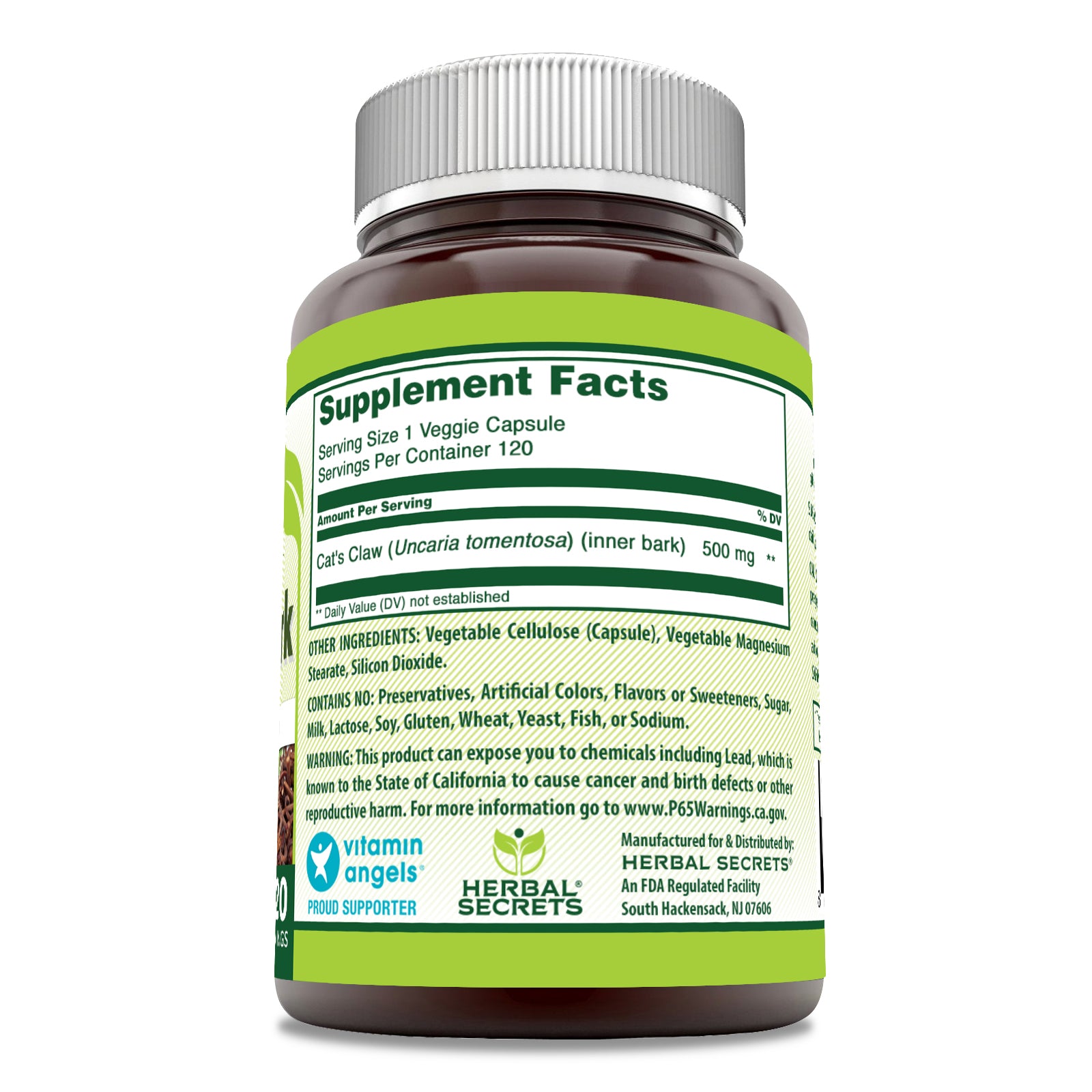 Herbal Secrets Cat's Claw Bark | 500 Mg | 120 Veggie Capsules