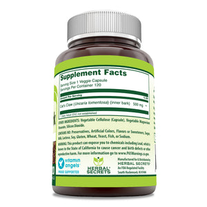 Herbal Secrets Cat's Claw Bark | 500 Mg | 120 Veggie Capsules