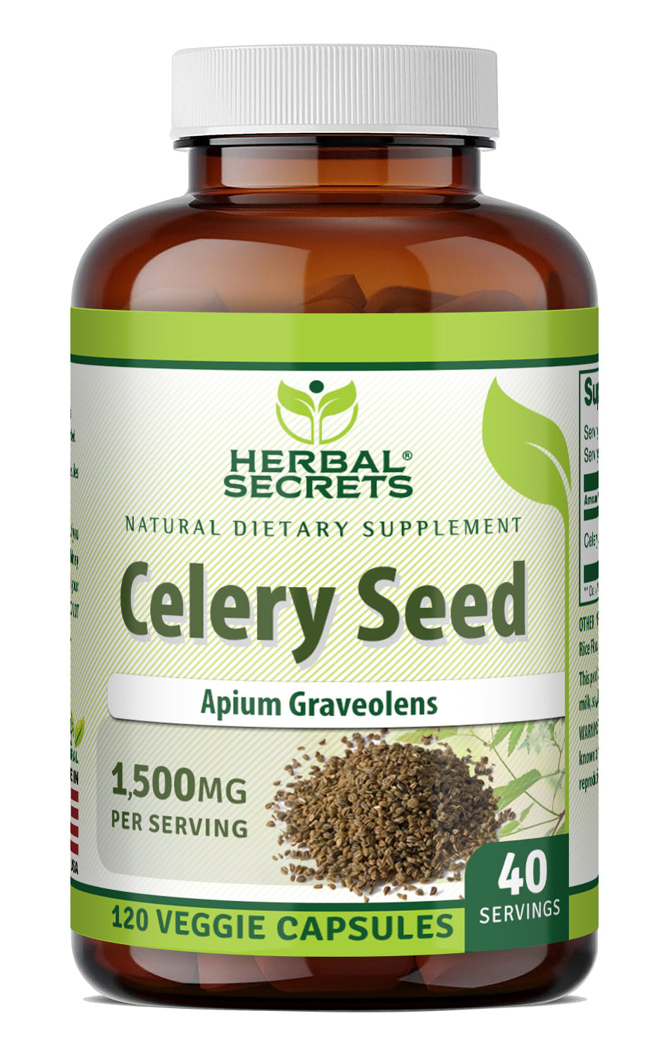 Herbal Secrets Celery Seed (Apium Graveolens) 1500 Mg per Serving | 120 Veggie Capsules