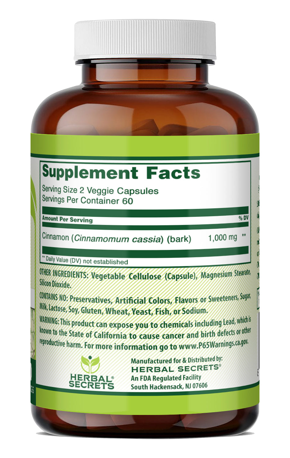 Herbal Secrets Cinnamon 1000 Mg per Serving | 120 Veggie Capsules