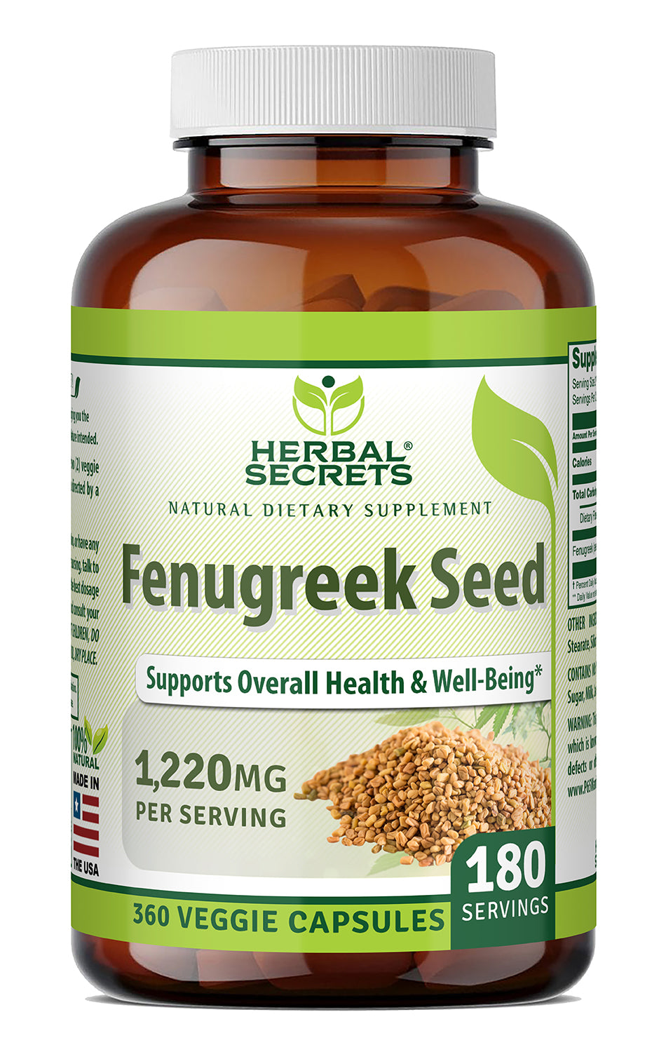 Herbal Secrets Fenugreek Seed 1220 Mg per Serving | 360 Veggie Capsules