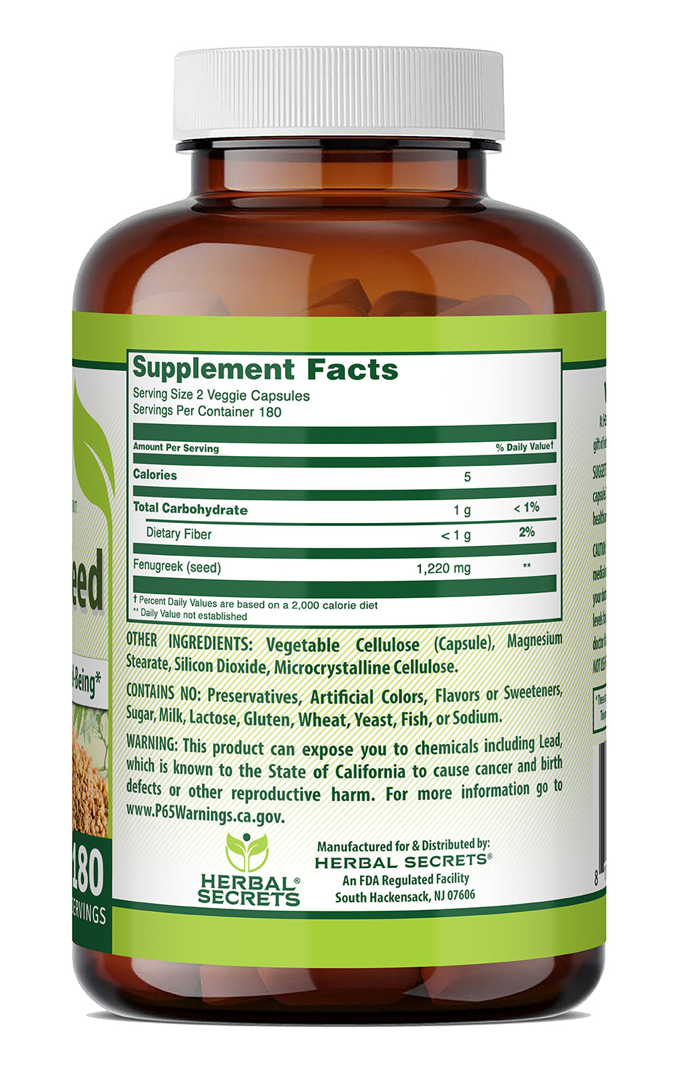 Herbal Secrets Fenugreek Seed 1220 Mg per Serving | 360 Veggie Capsules