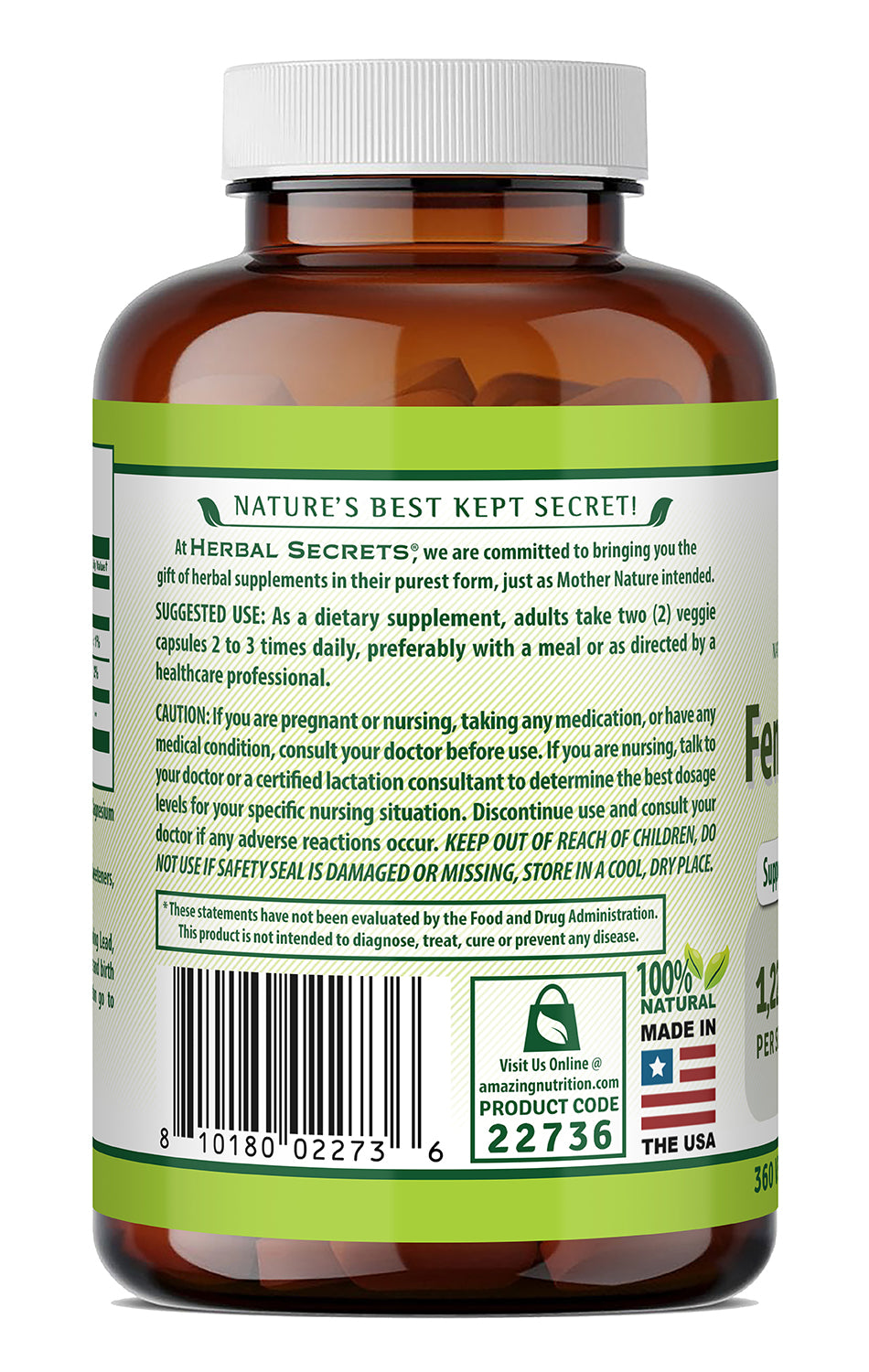 Herbal Secrets Fenugreek Seed 1220 Mg per Serving | 360 Veggie Capsules
