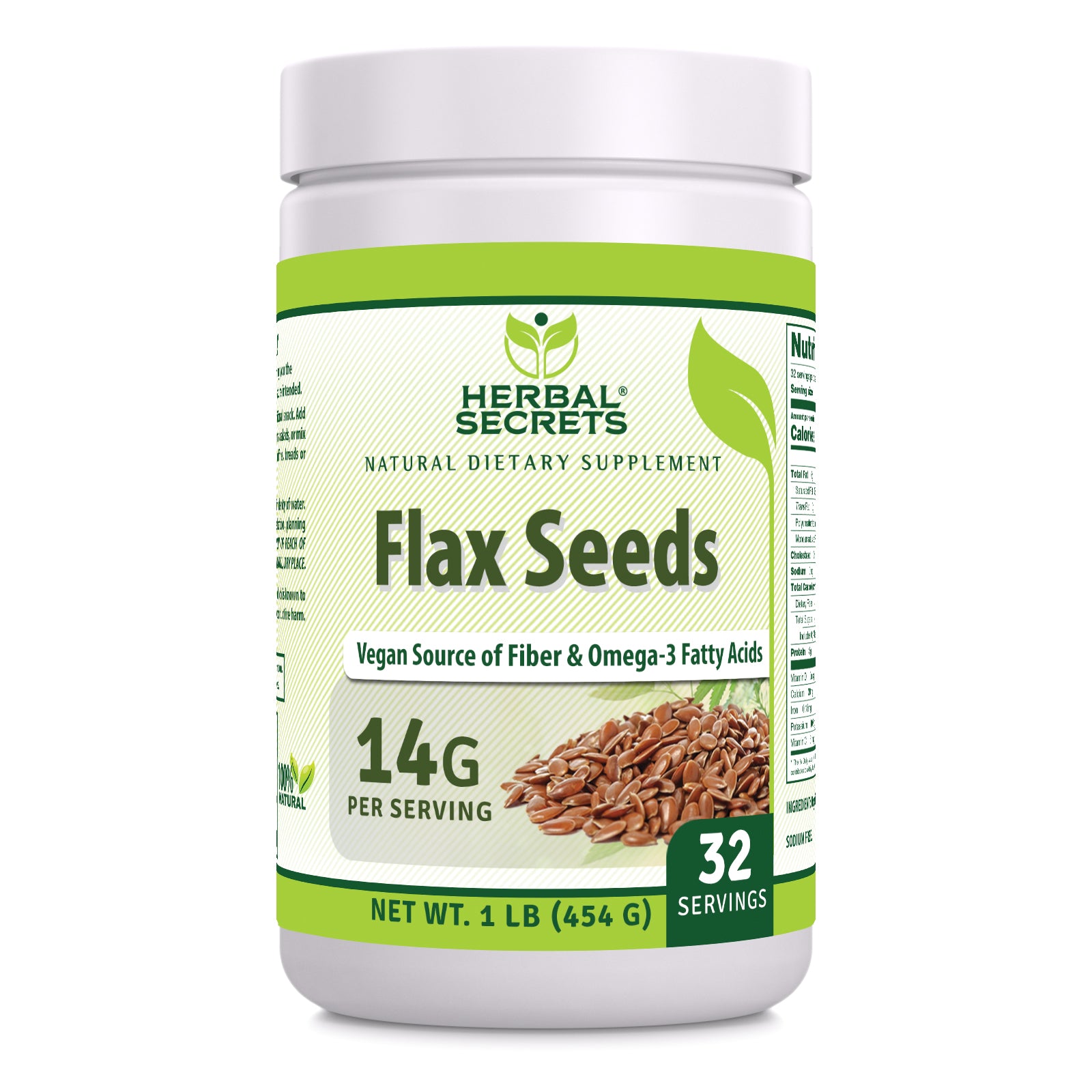 Herbal Secrets Natural Whole Flax Seeds 14 Grams per Serving | Source of Fiber & Omega-3 Fatty Acids | 1 LB (454 G)