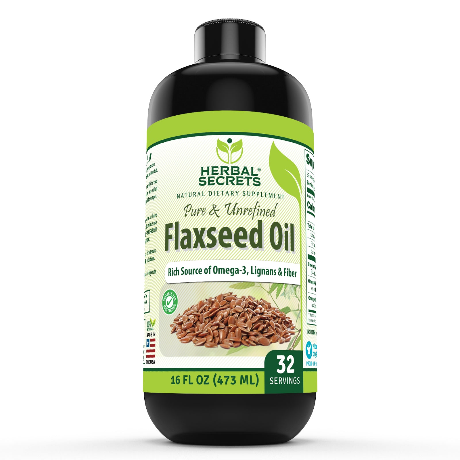 Herbals Secrets Flaxseed Oil |  16 Fl. Oz. | 32 Servings