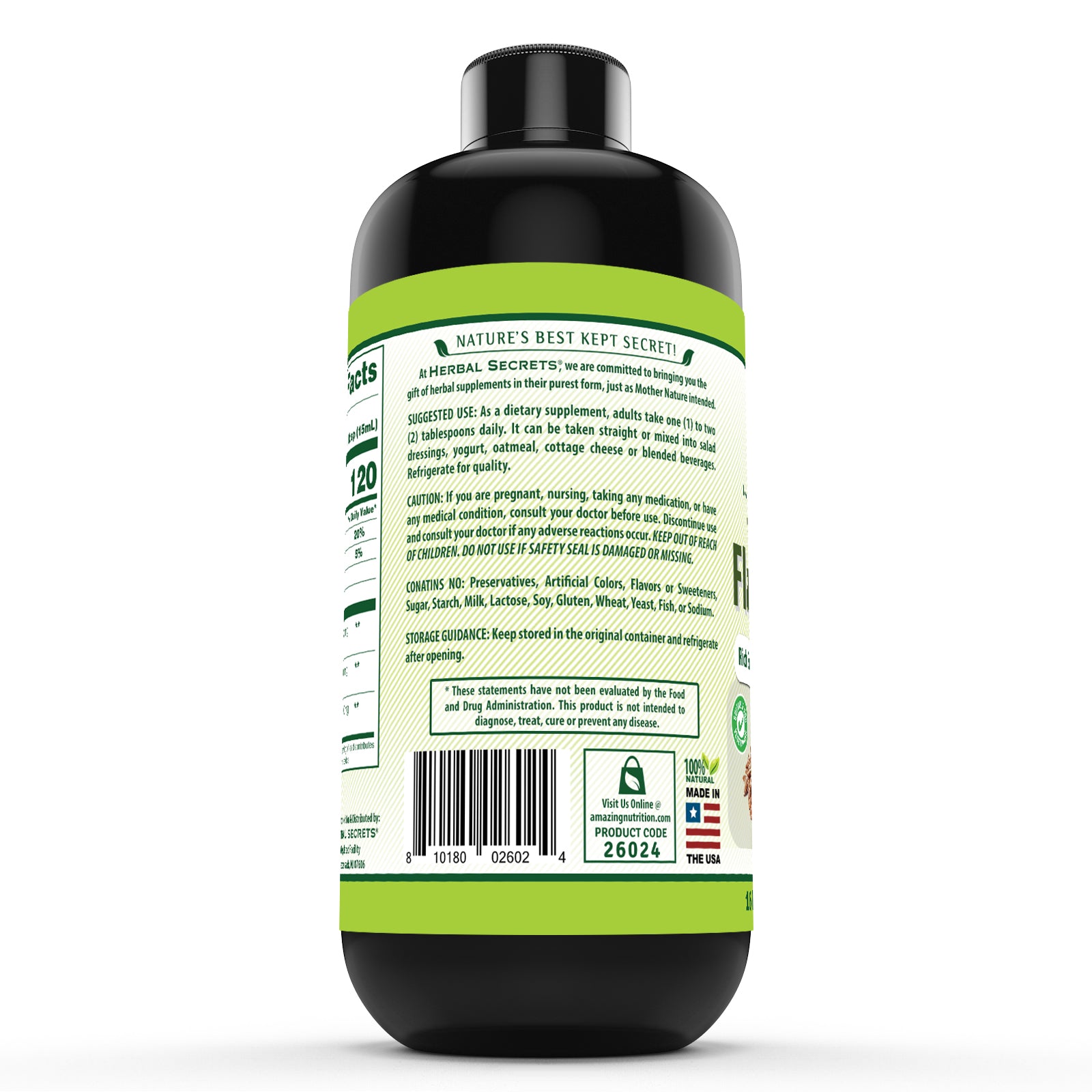 Herbals Secrets Flaxseed Oil |  16 Fl. Oz. | 32 Servings