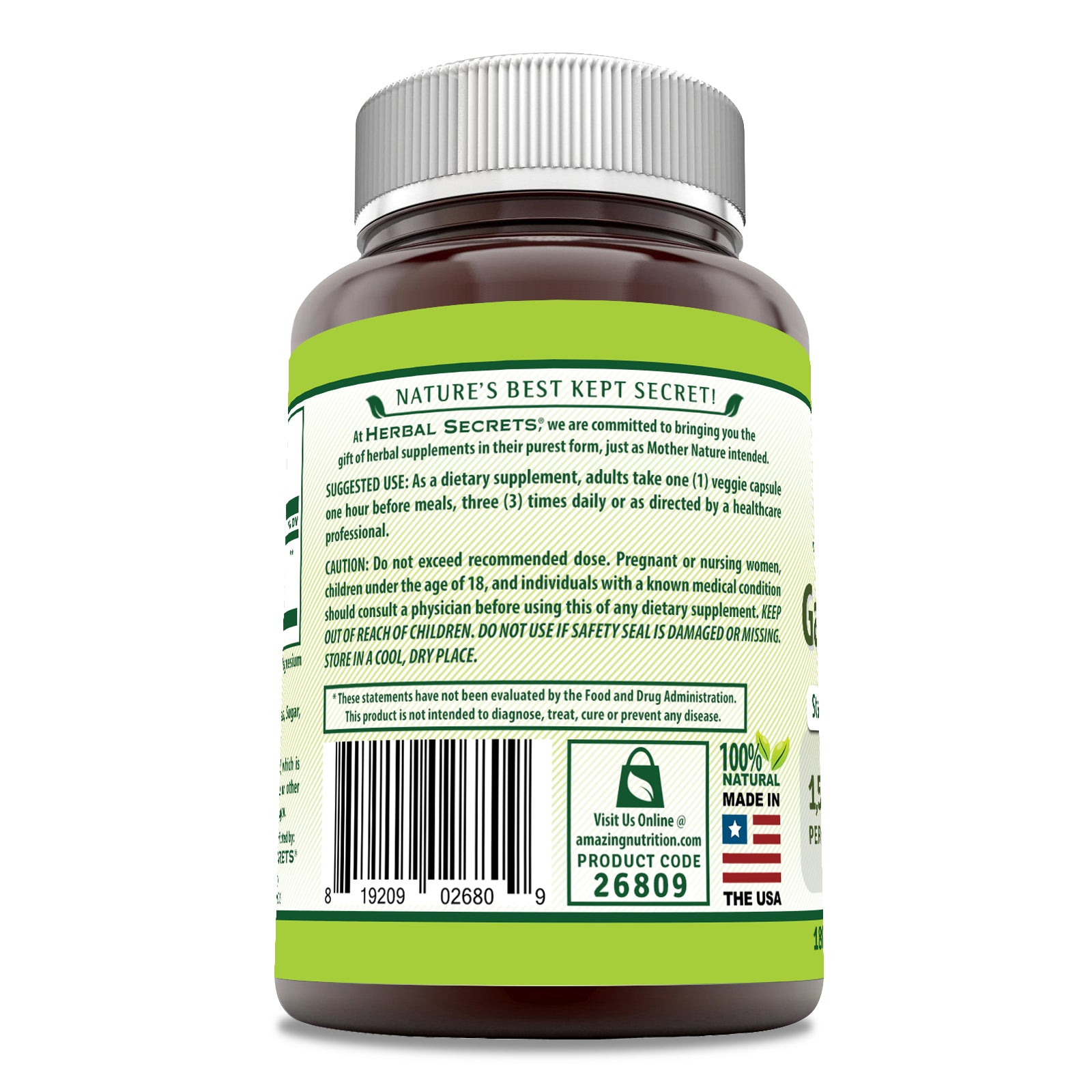 Herbal Secrets Garcinia Extract | 1500 Mg per Serving | 180 Veggie Capsules