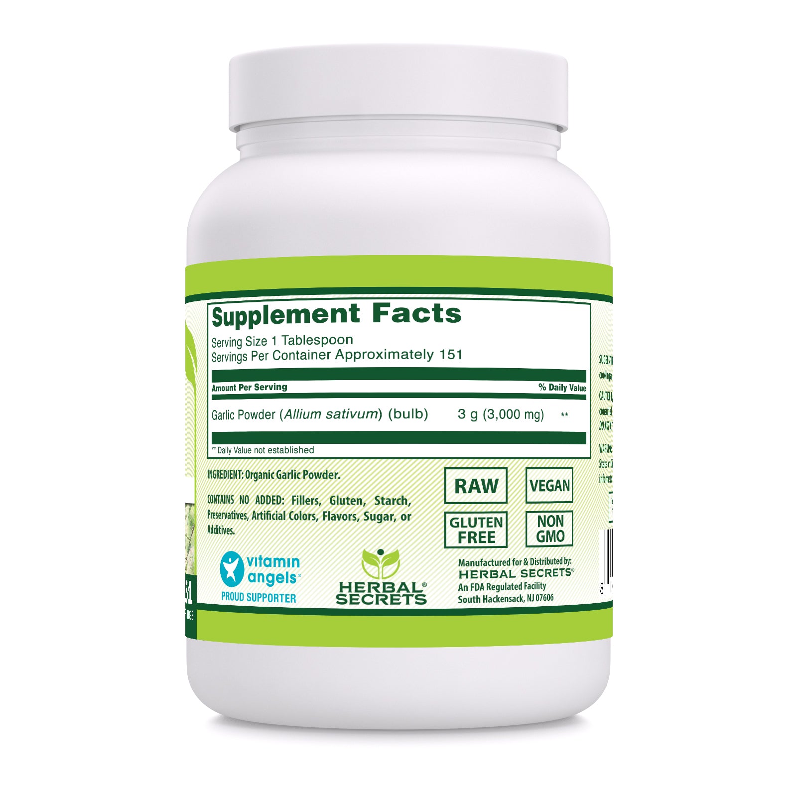 Herbal Secrets Natural Garlic Powder Supplement | 3 Grams | 1 LB (454 Grams) | 151 Servings