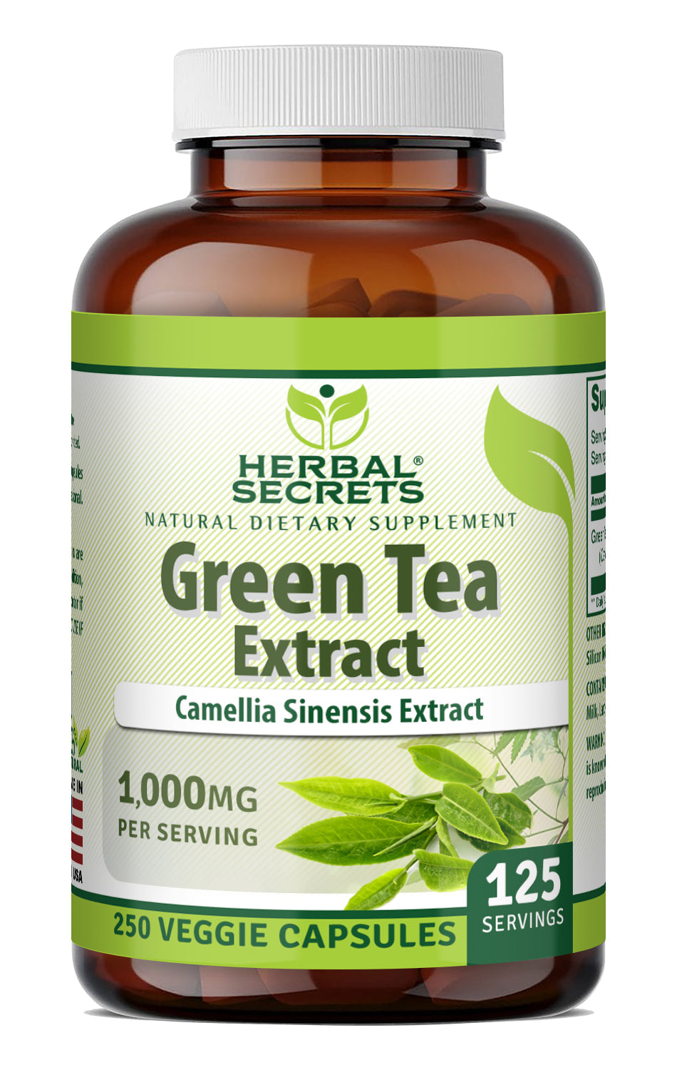 Herbal Secrets Green Tea Extract 1000 Mg per Serving | 250 Veggie Capsules