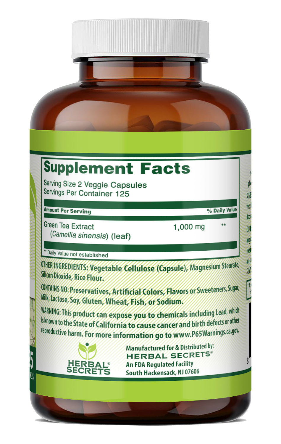 Herbal Secrets Green Tea Extract 1000 Mg per Serving | 250 Veggie Capsules