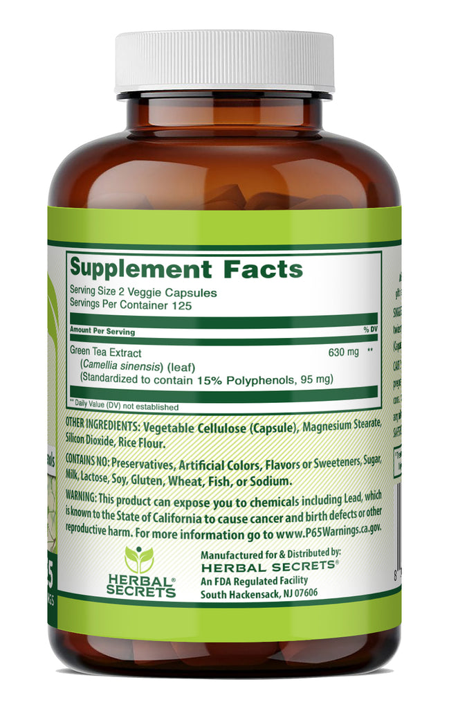 Herbal Secrets Green Tea Extract 630 Mg per Serving | 250 Veggie Capsules