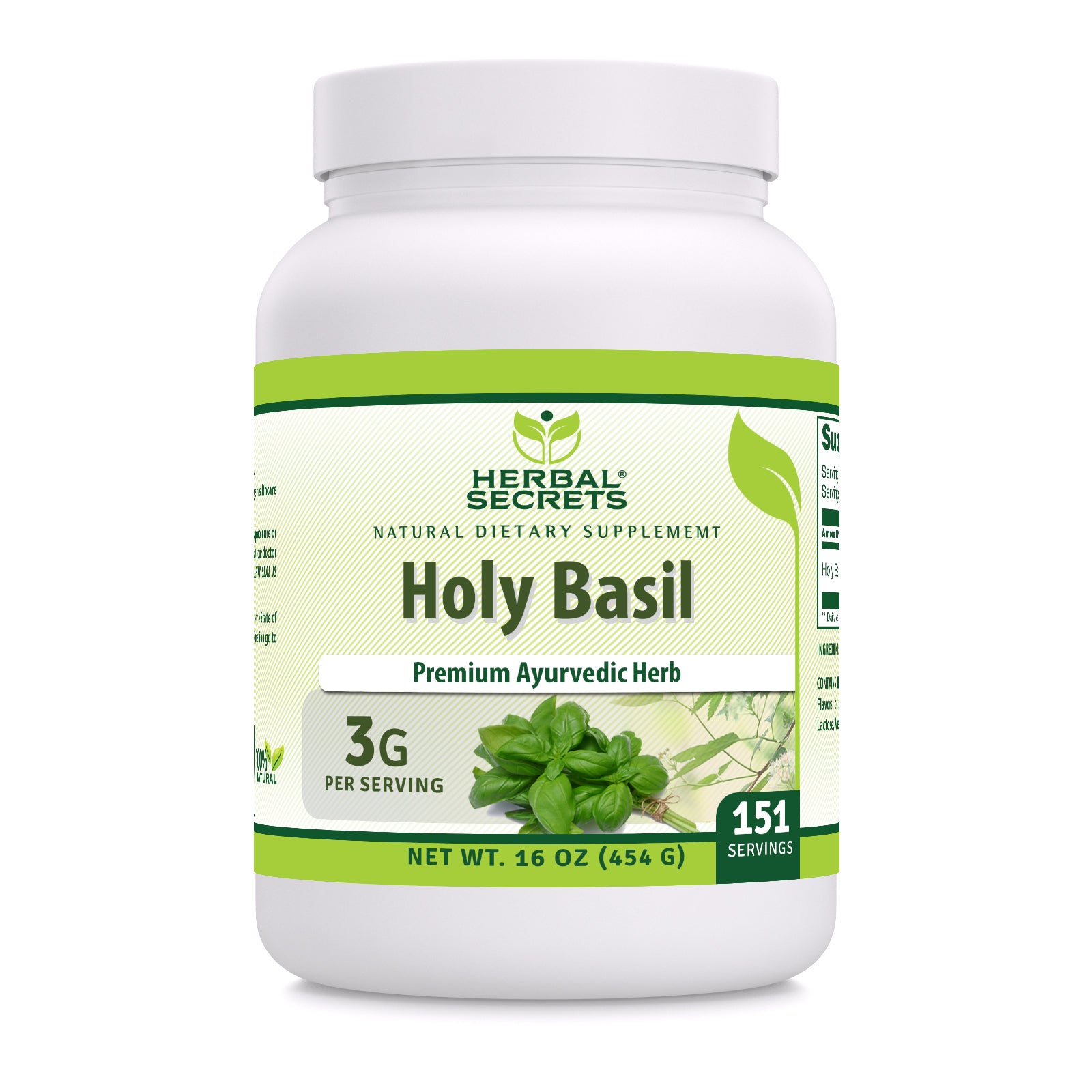 Herbal Secrets Holy Basil Powder | 3 Grams per Serving (151 Servings) | 16 Oz (454 G)