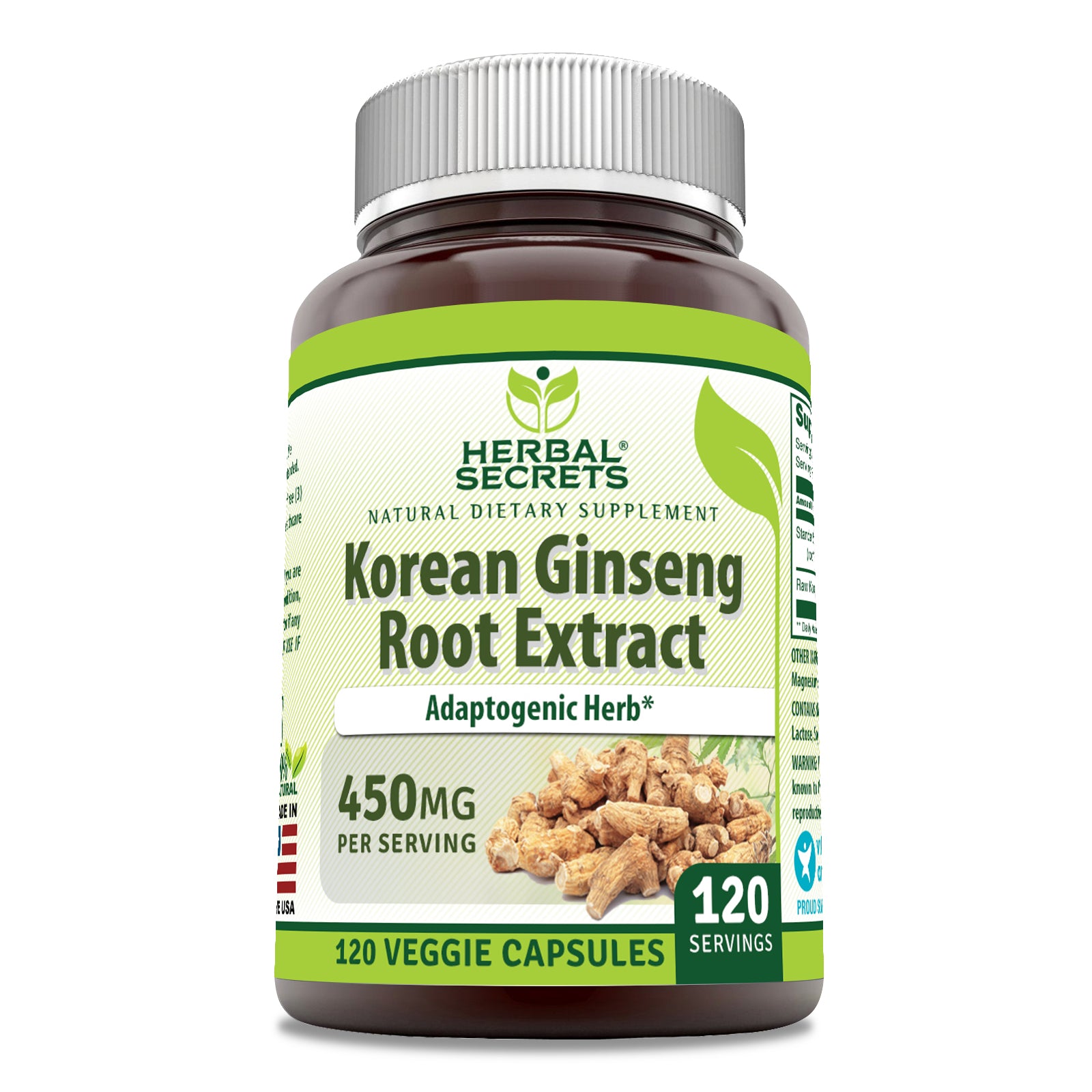 Herbal Secrets Korean Ginseng Root Extract | 450 Mg | 120 Veggie Capsules