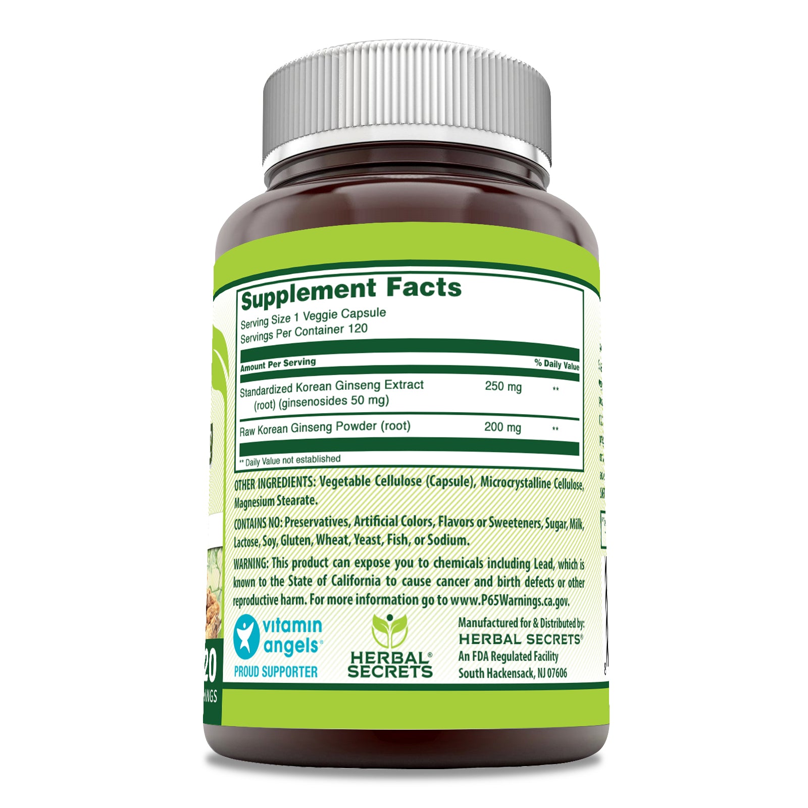Herbal Secrets Korean Ginseng Root Extract | 450 Mg | 120 Veggie Capsules