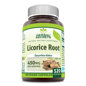 Herbal Secrets Licorice Root | 450 Mg | 100 Veggie Capsules