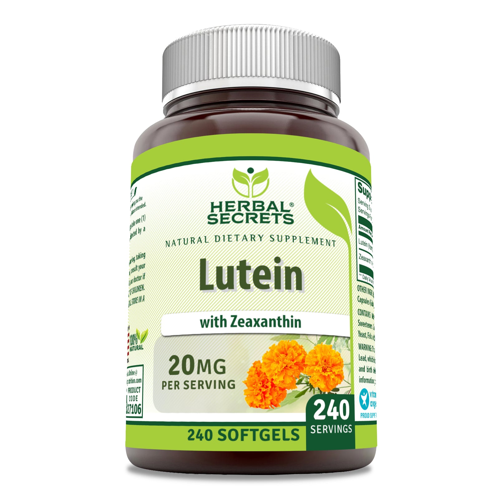 Herbal Secrets Lutein with Zeaxanthin | 20 Mg | 240 Softgels