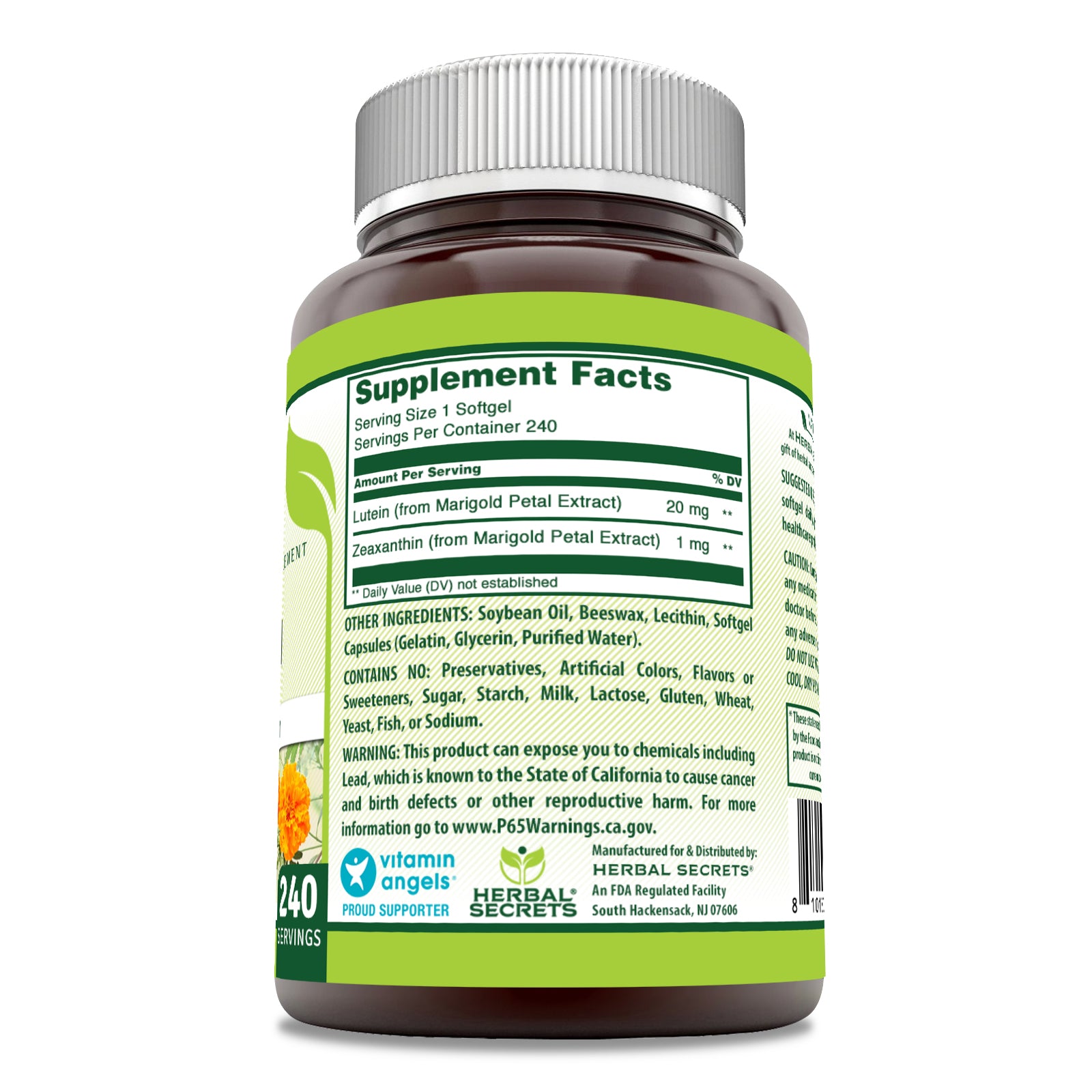 Herbal Secrets Lutein with Zeaxanthin | 20 Mg | 240 Softgels