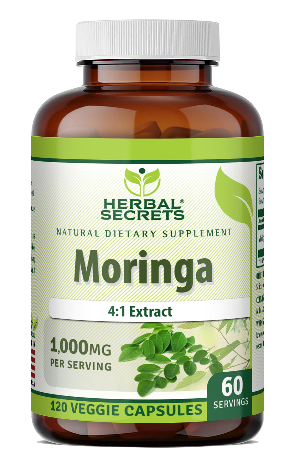 Herbal Secrets Moringa 4:1 Extract 1000 Mg per Serving | 120 Veggie Capsules