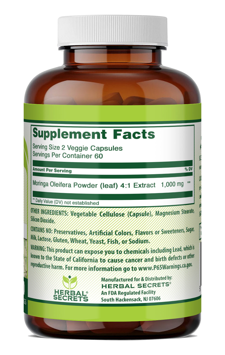 Herbal Secrets Moringa 4:1 Extract 1000 Mg per Serving | 120 Veggie Capsules