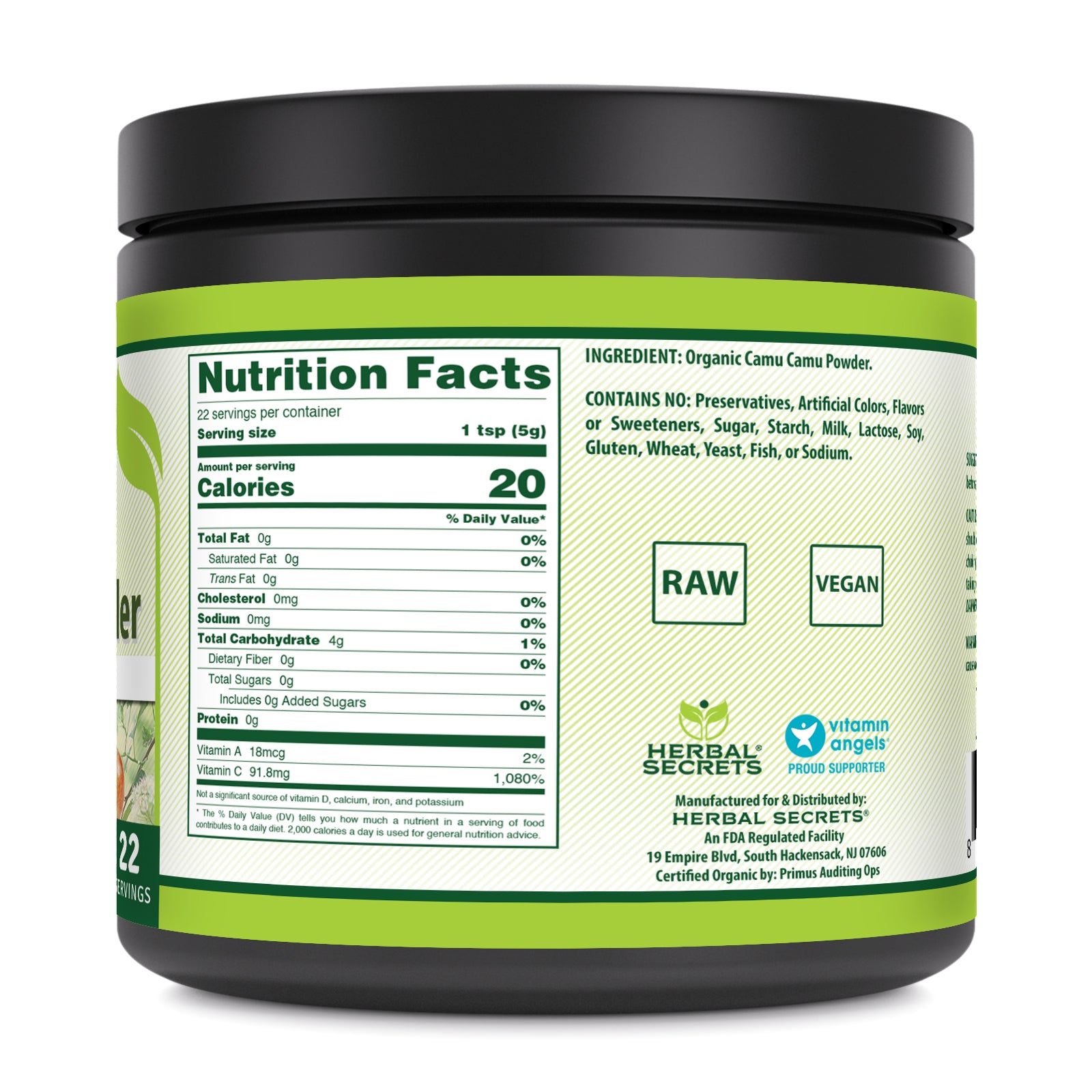 Herbal Secrets Camu Camu Powder | 4 Oz | 5 Grams per Serving | 22 Servings | USDA Organic