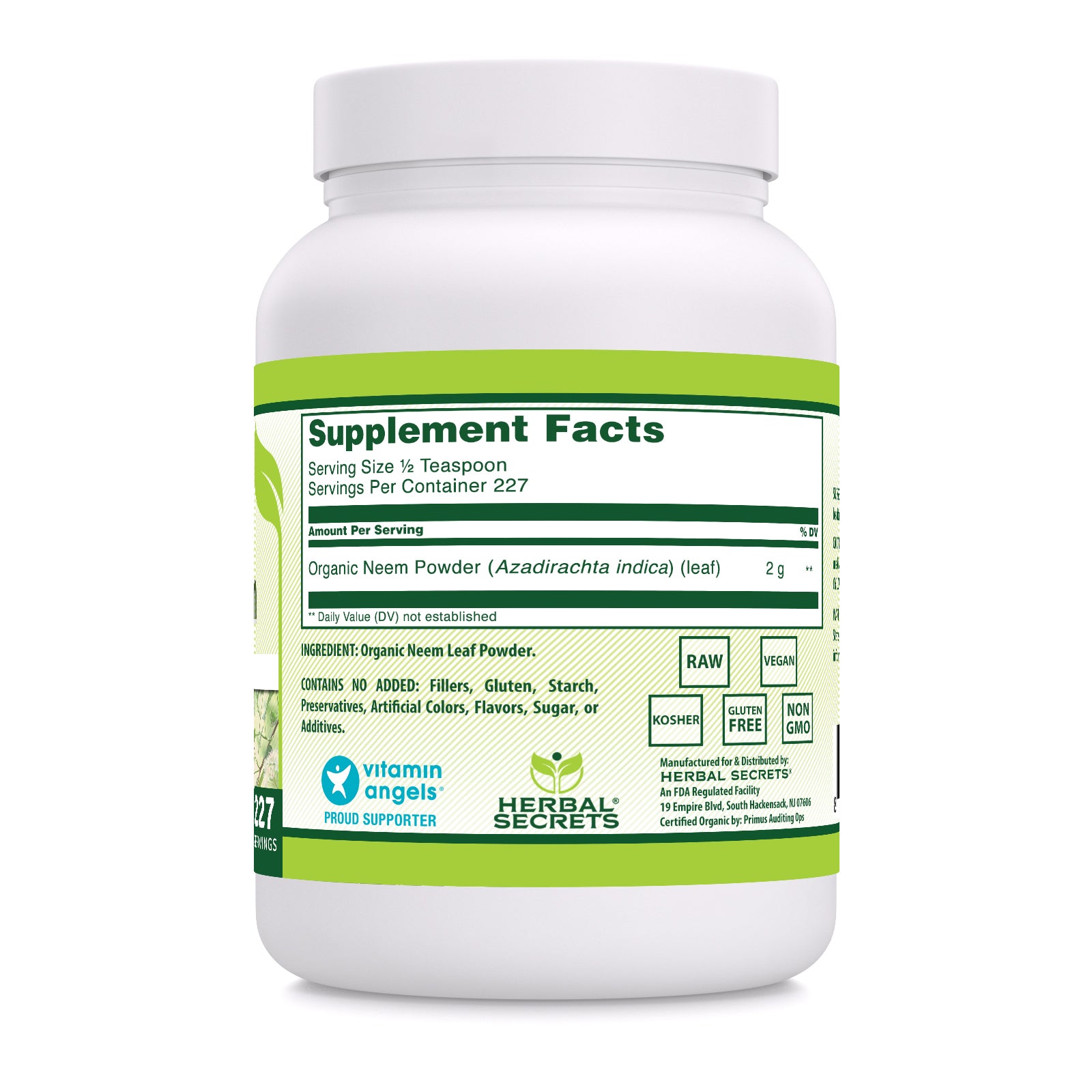 Herbal Secrets Neem Powder | 16 Oz | 2 Grams per Serving | 227 Servings | USDA Organic