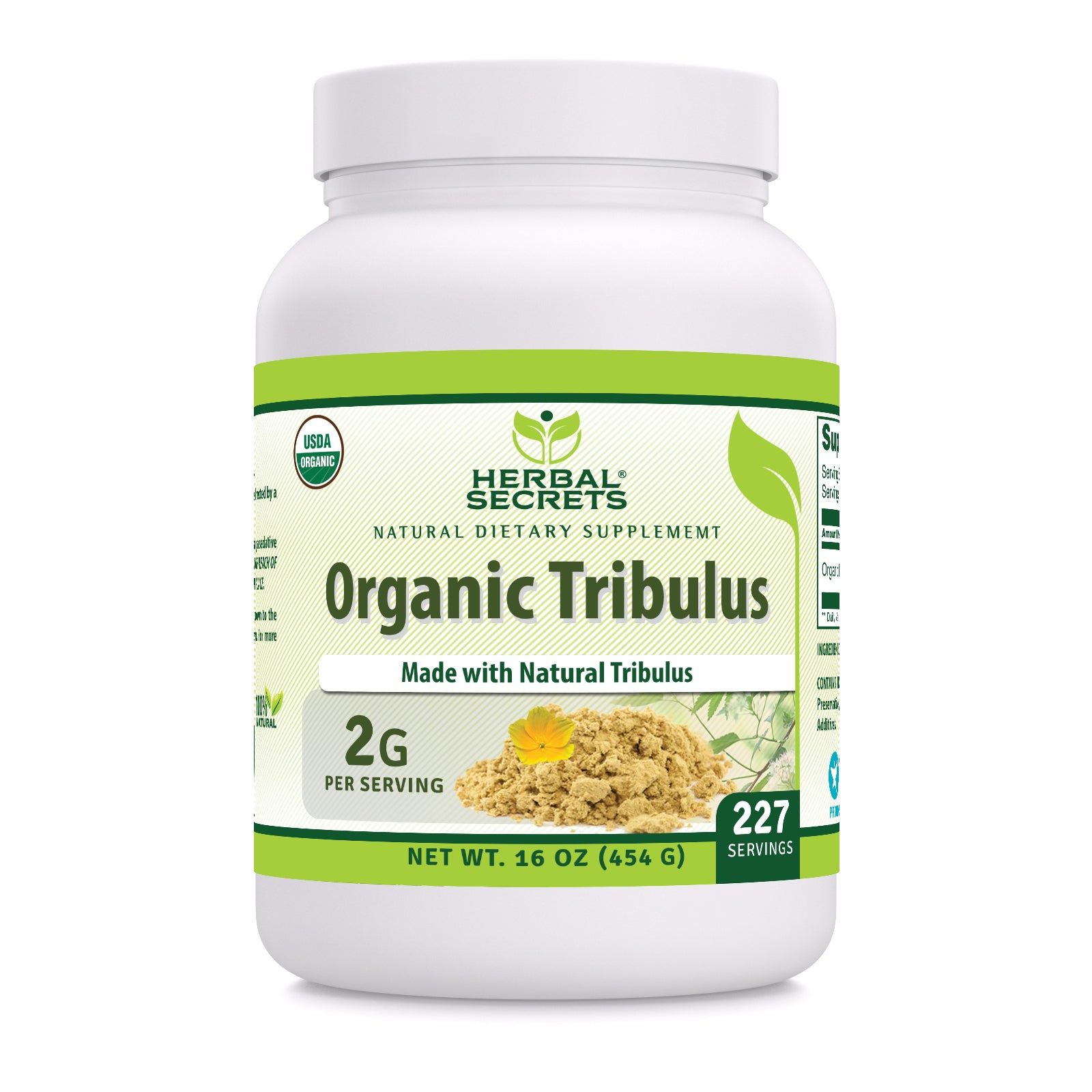 Herbal Secrets Tribulus Powder | 16 Oz | 2 Grams per Serving | 227 Servings | USDA Organic