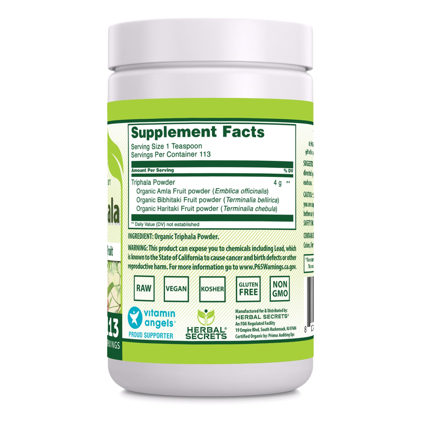 Herbal Secrets Triphala Powder | 16 Oz | 4 Grams per Serving | 113 Servings | USDA Organic