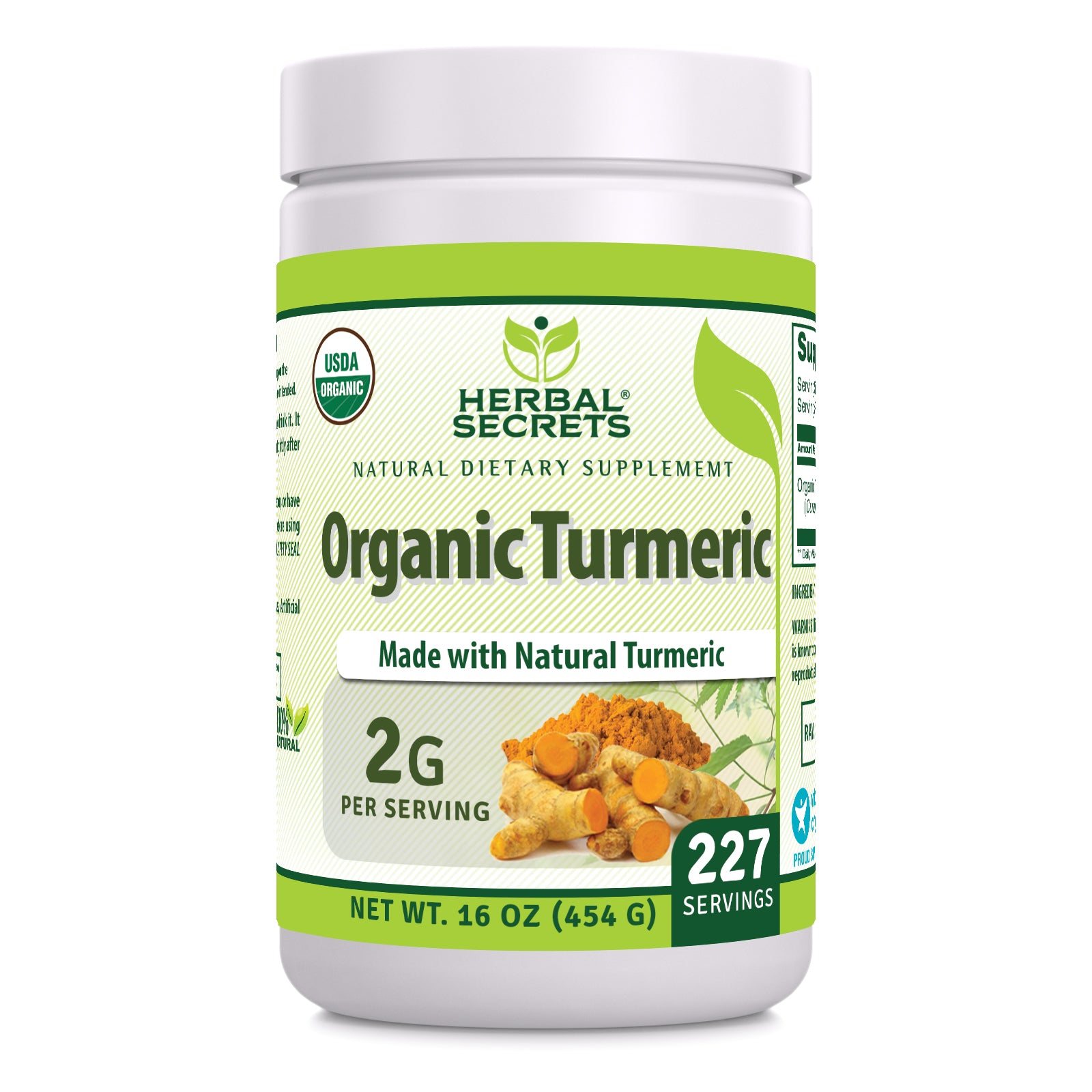 Herbal Secrets USDA Organic Turmeric (Curcuma Longa) Powder | 2 Grams | 1 LB (454 Grams)