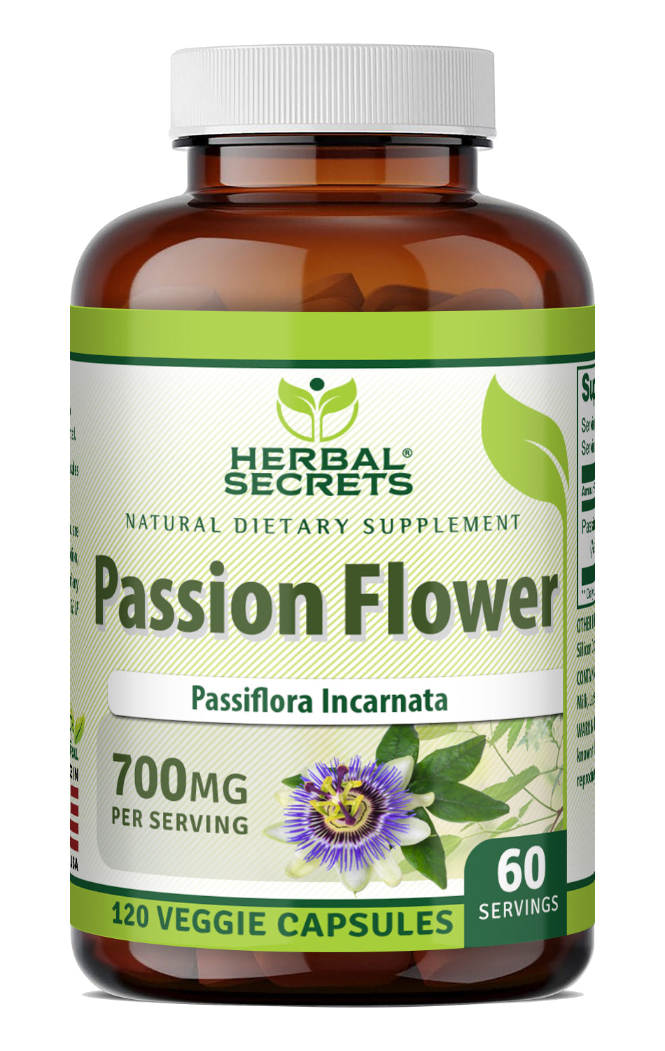 Herbal Secrets Passion Flower (Passiflora incarnata) 700 Mg per Serving | 120 Veggie Capsules