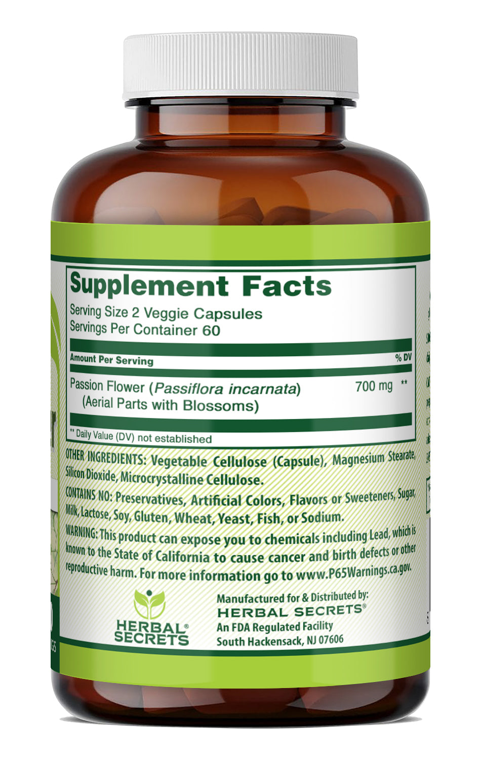 Herbal Secrets Passion Flower (Passiflora incarnata) 700 Mg per Serving | 120 Veggie Capsules