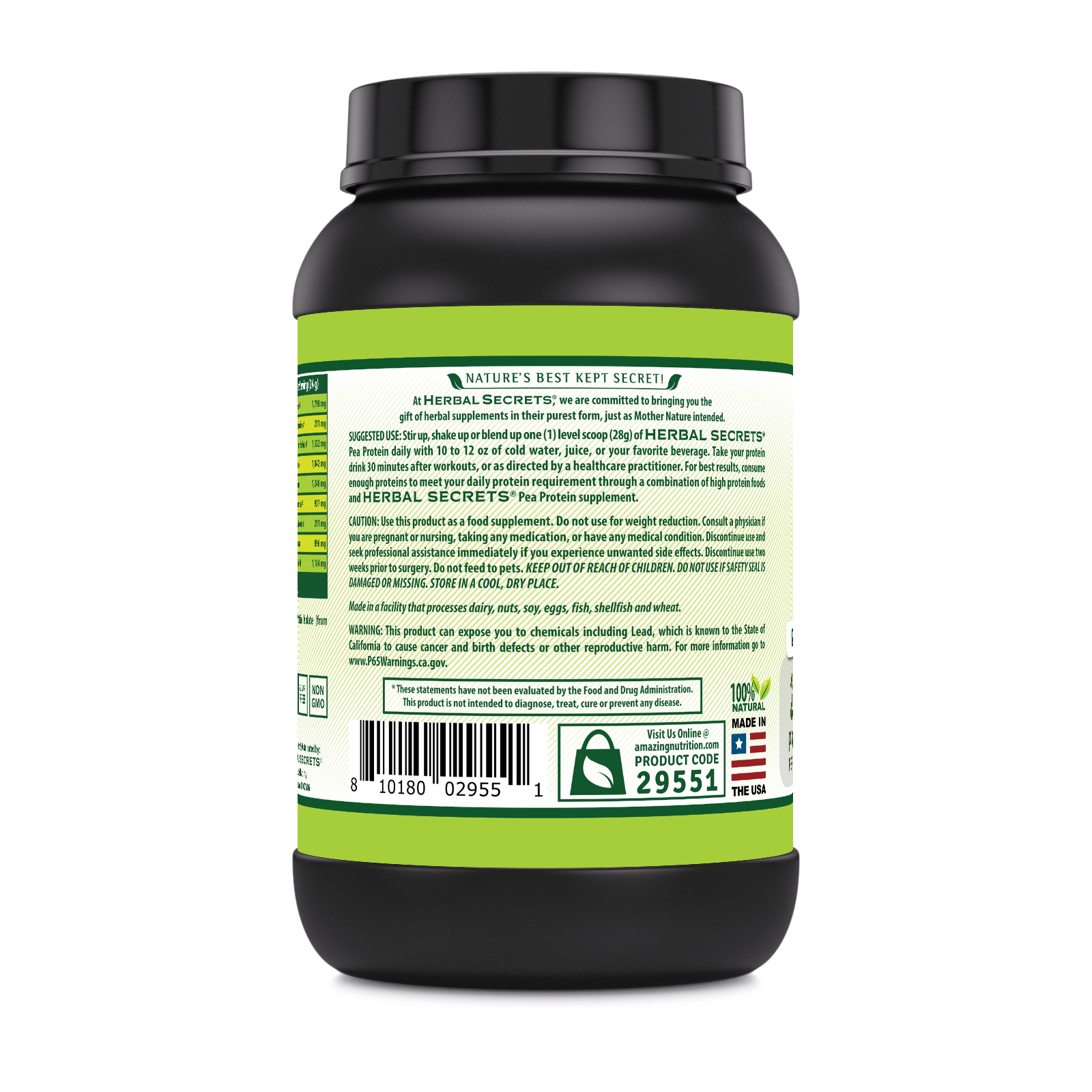 Herbal Secrets Pea Protein Powder | Unflavored | 2 Lb | 24 Grams