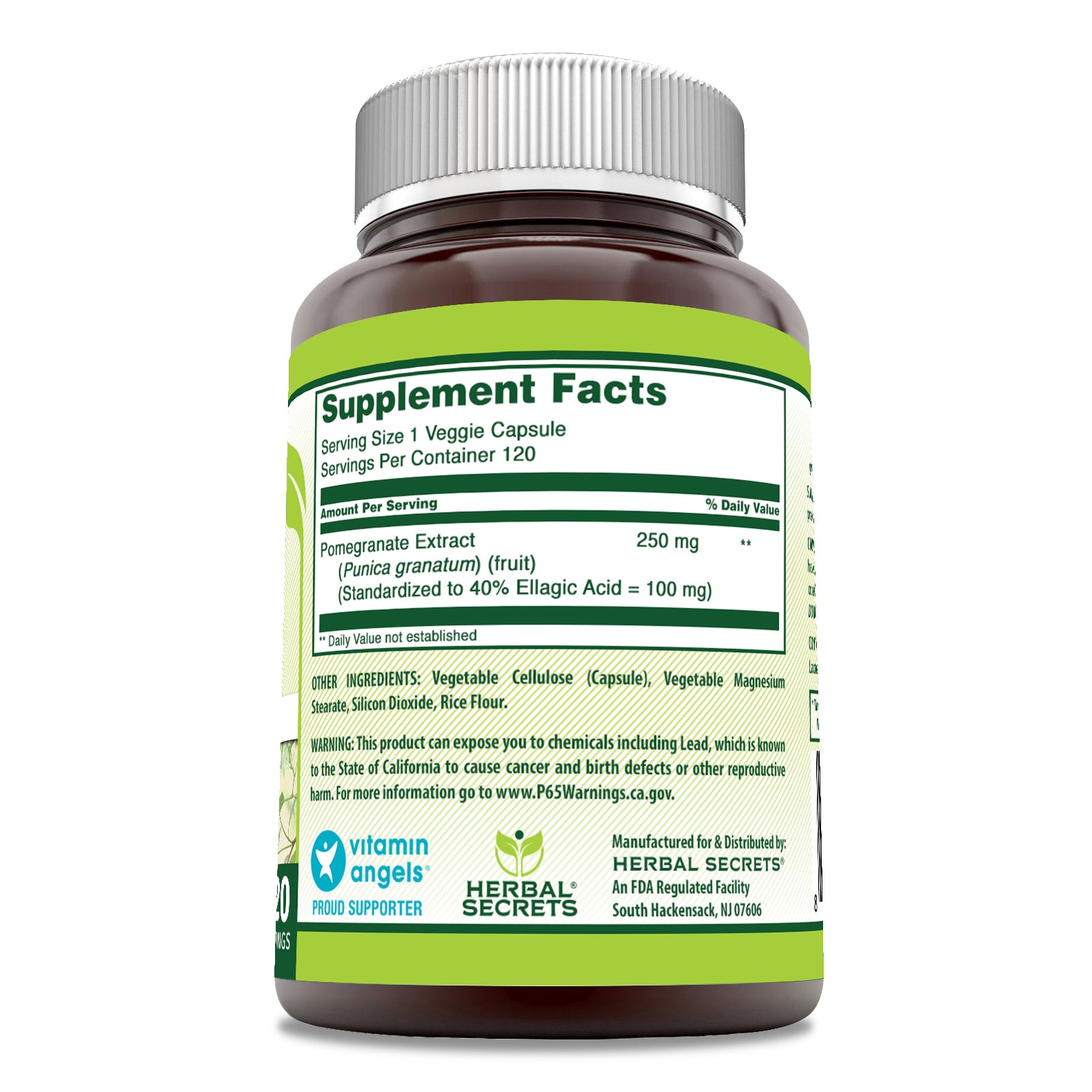 Herbal Secrets Pomegranate Extract | 250 Mg | 120 Veggie Capsules