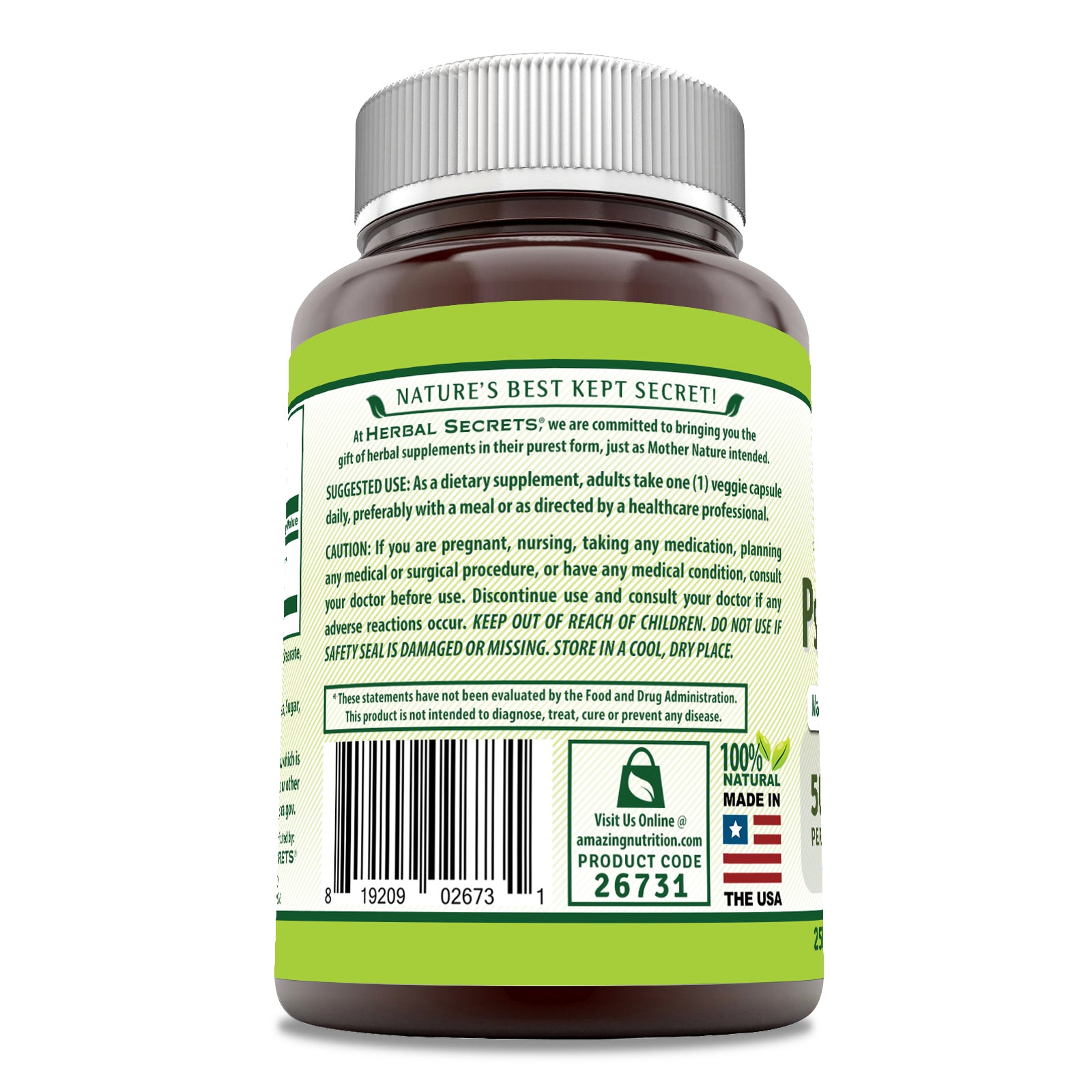 Herbal Secrets Psyllium Husk | 500 Mg | 250 Veggie Capsules