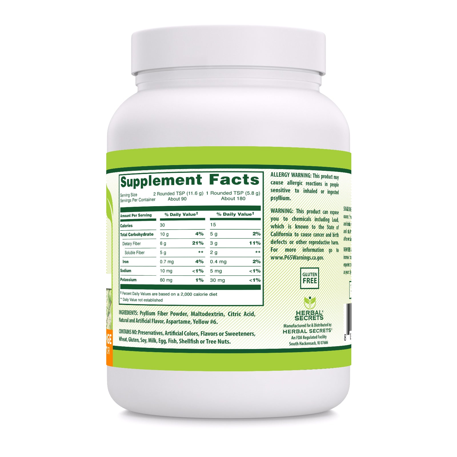 Herbal Secrets Psyllium Husk Powder | Sugar-Free Fiber |  5.8 Grams per Serving | Orange Flavor (36.8 Oz | 2.3 Lb)
