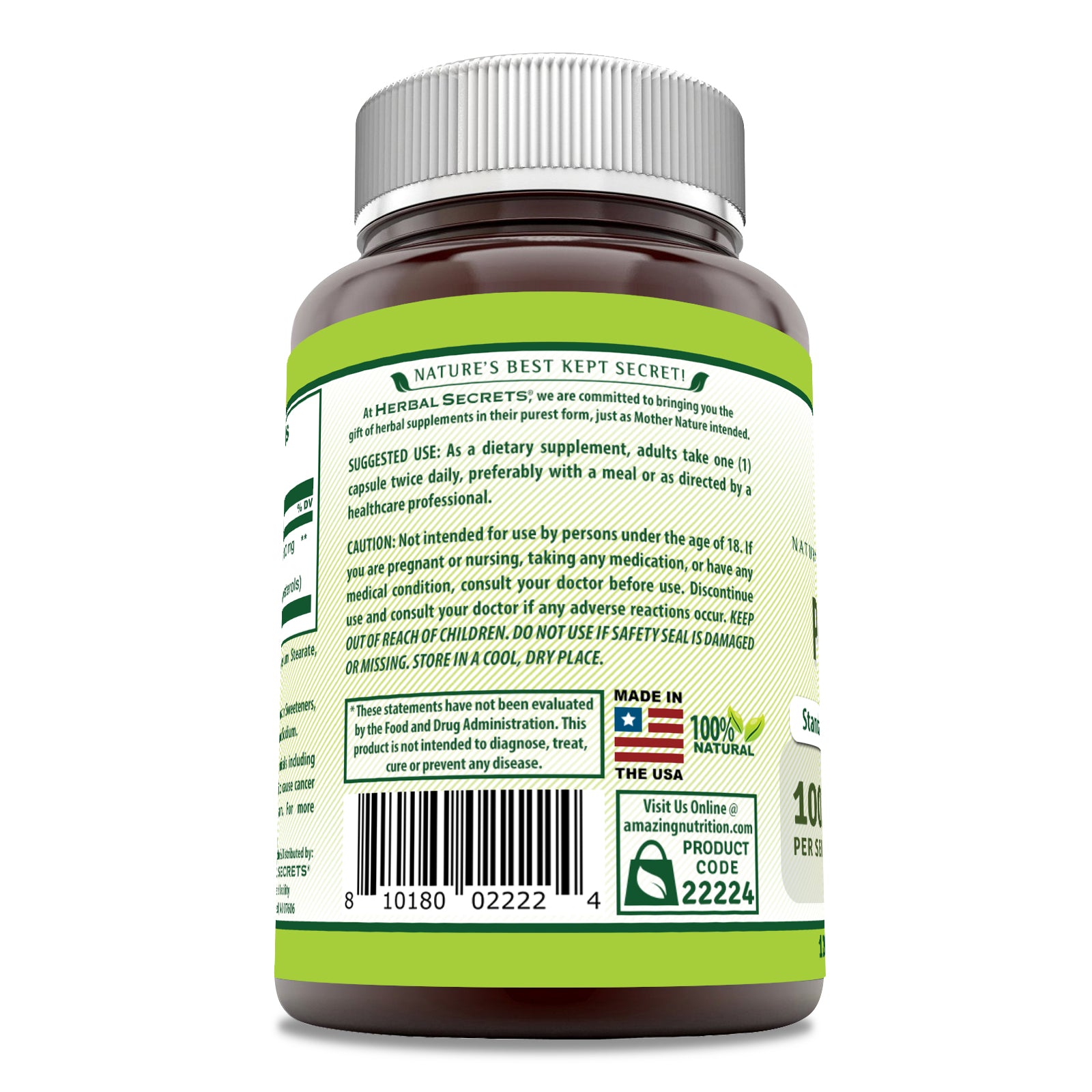 Herbal Secrets Pygeum Extract | 100 Mg | 120 Capsules