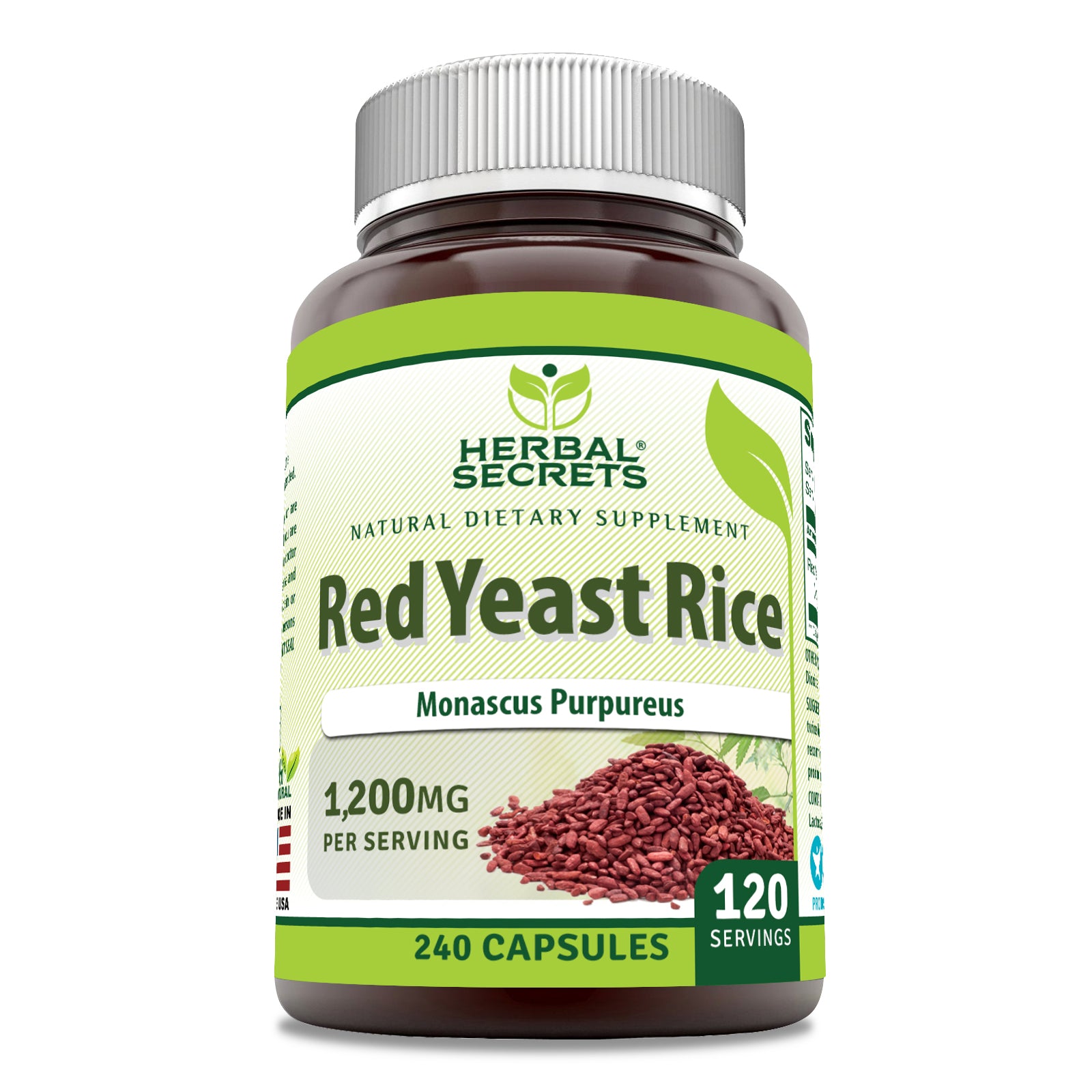 Herbal Secrets Red Yeast Rice | 1200 Mg per Serving | 240 Capsules