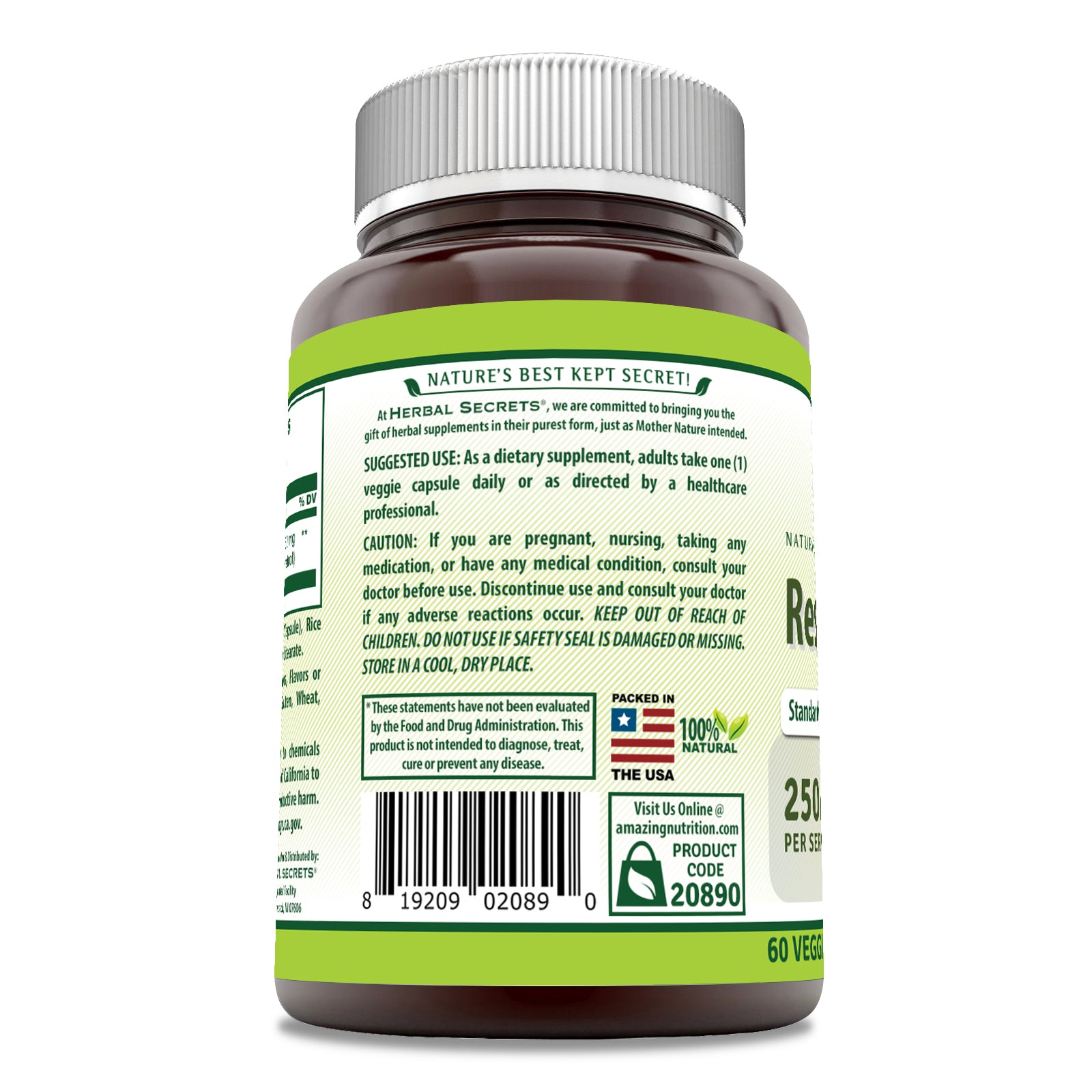 Herbal Secrets Resveratrol | 250 Mg | 60 Veggie Capsules