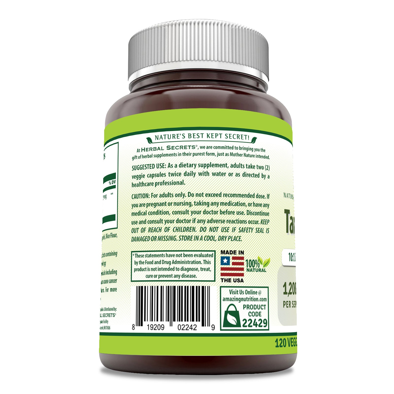 Herbal Secrets Tart Cherry | 1200 Mg | 120 Veggie Capsules