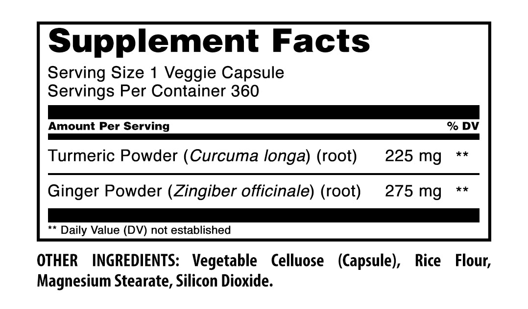 Herbal Secrets Turmeric & Ginger (Curcuma Longa & Zingiber Officinale) 500 Mg | 360 Veggie Capsules