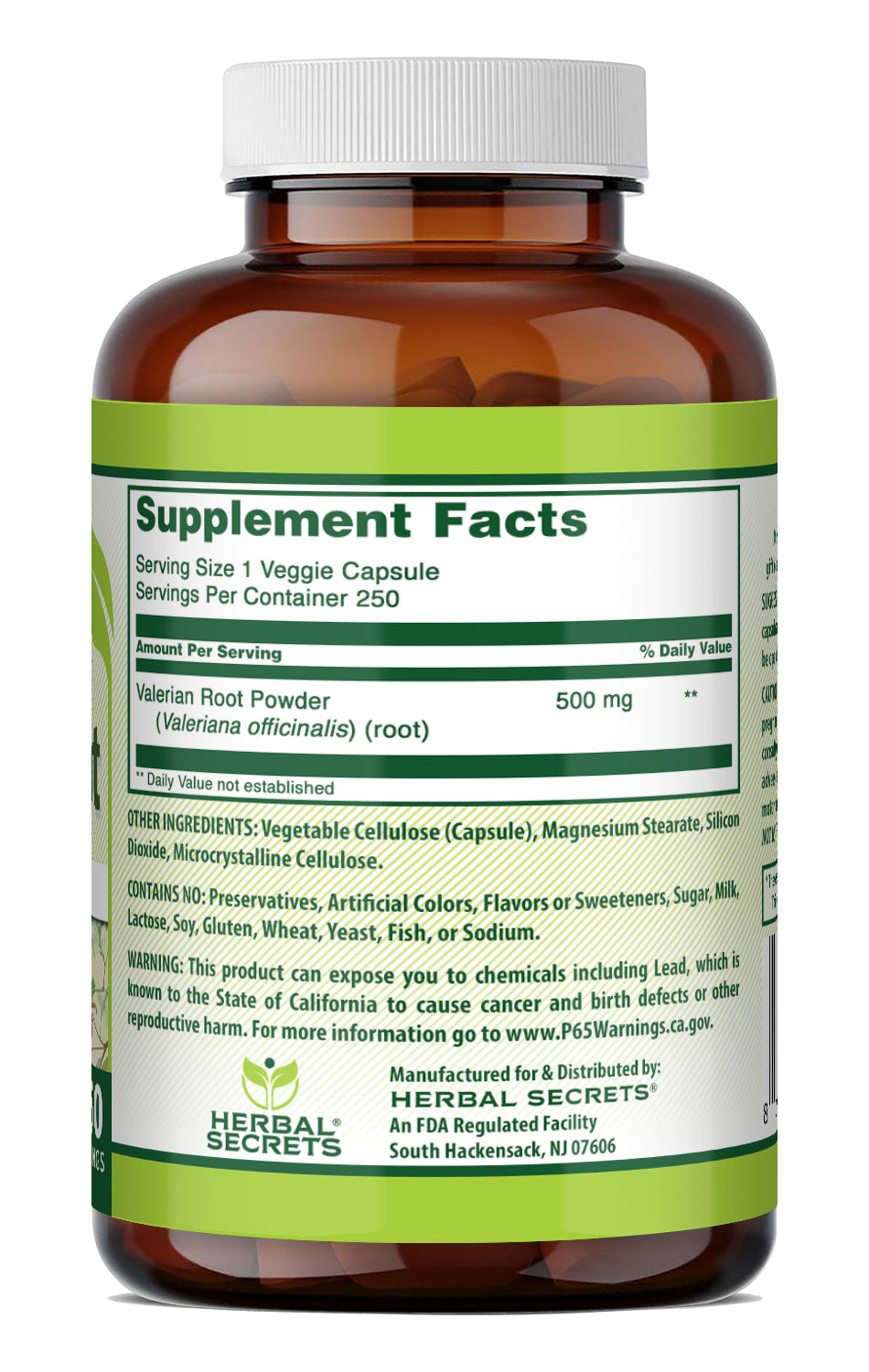 Herbal Secrets Valerian Root (Valeriana officinalis) 500 Mg | 250 Veggie Capsules