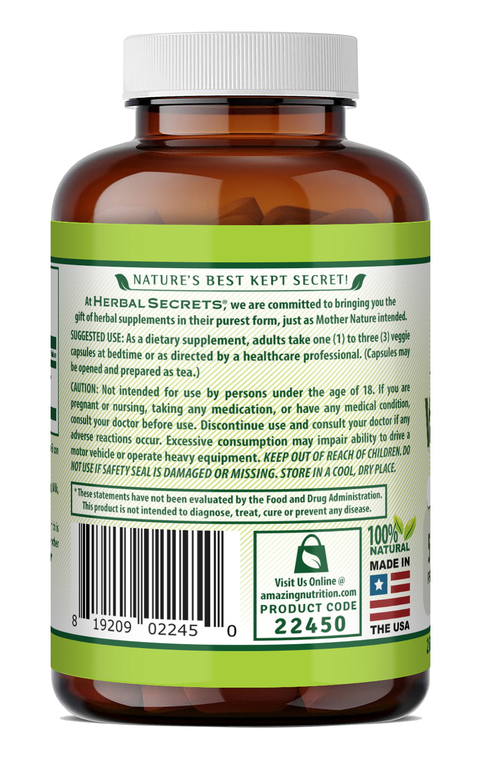 Herbal Secrets Valerian Root (Valeriana officinalis) 500 Mg | 250 Veggie Capsules