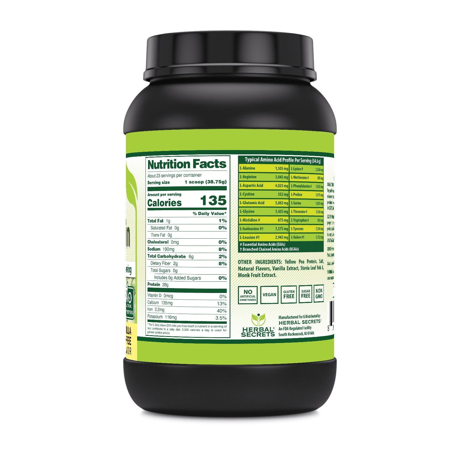 Herbal Secrets Pea Protein | Vanilla Toffee Flavor | 2 Lb | 28 Grams Protein | 23 Servings | USDA Organic