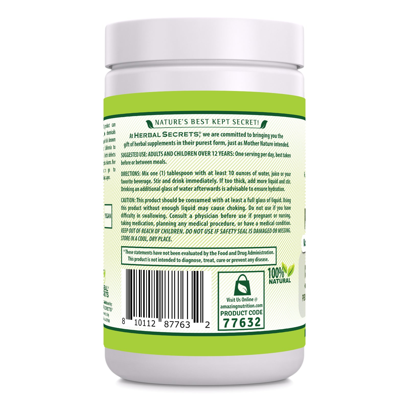 Herbal Secrets Whole Psyllium Husk 5 Grams Powder Supplement | 8 Oz (226 Grams) | 45 Servings