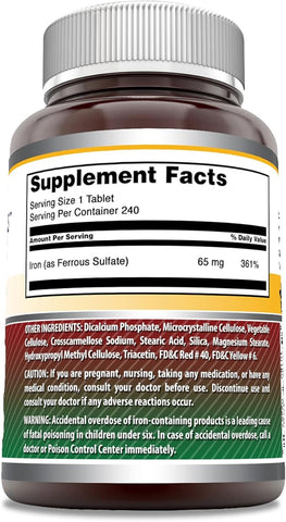 Image of Amazing Formulas Iron as Ferrous Sulfate |  65 Mg | 240 Tablets